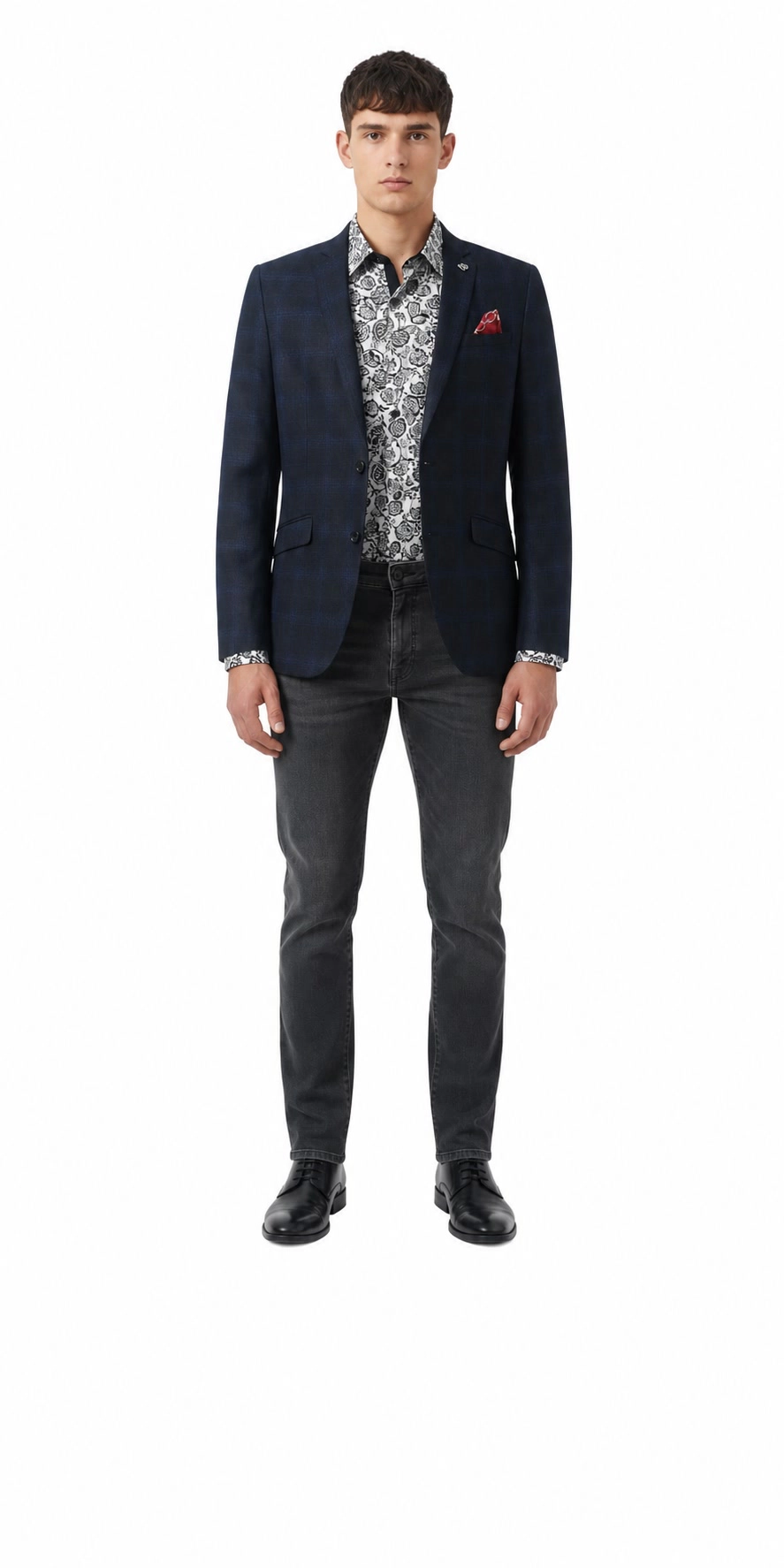 Elie Balleh Men's Slim Fit Plaid Single Breasted Blazer