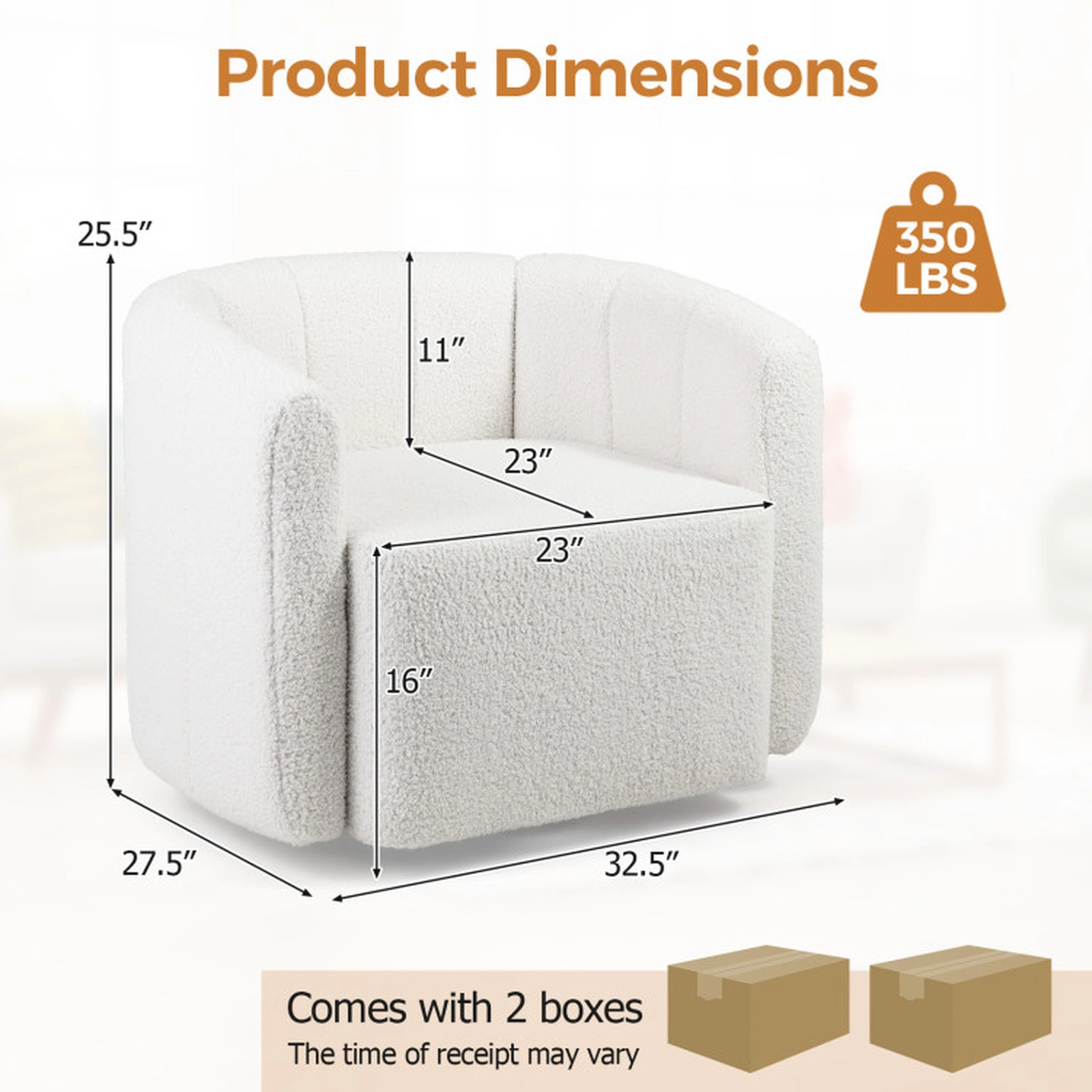 SUGIFT 360-Degree Swivel Curved Back Sherpa Barrel Accent Chair 32.5-in x 27.5-in x 25.5-in 350-lb Capacity White