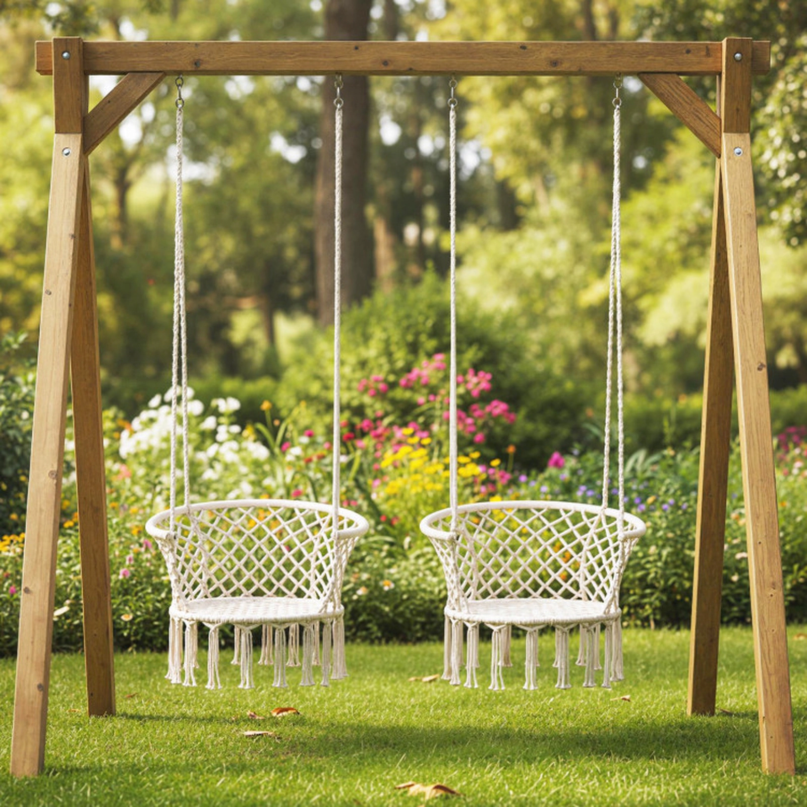 SUGIFT 350-lb Capacity Macrame Hanging Hammock Swing Chair with Cotton Rope and Elegant Fringe Trim