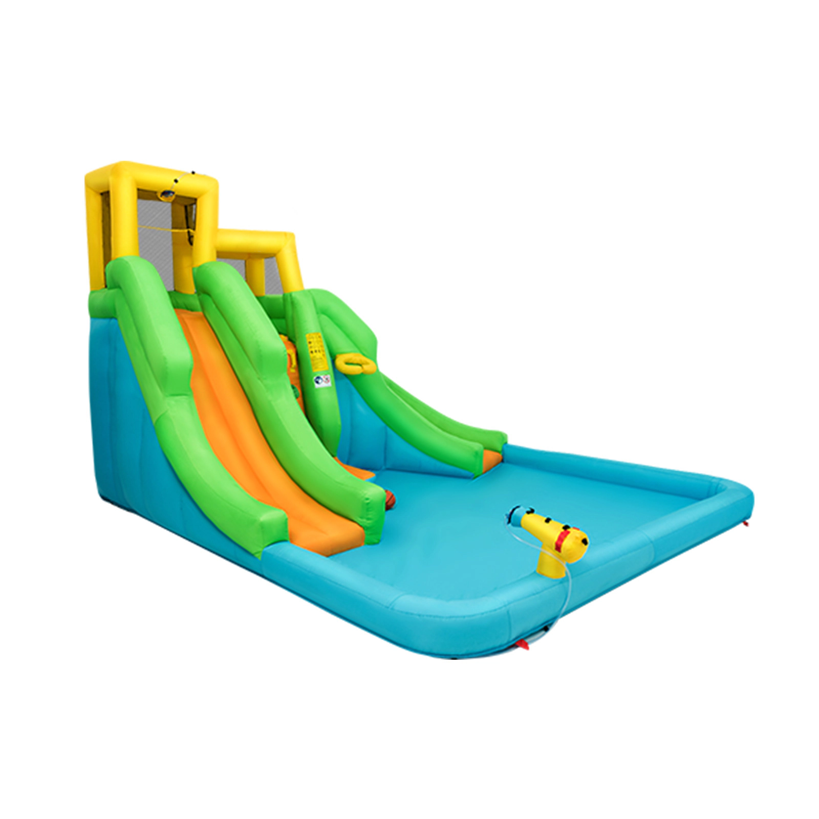 SUGIFT Double Slides Climbing Wall and Basketball Rim Kids Inflatable Water Park Bounce House