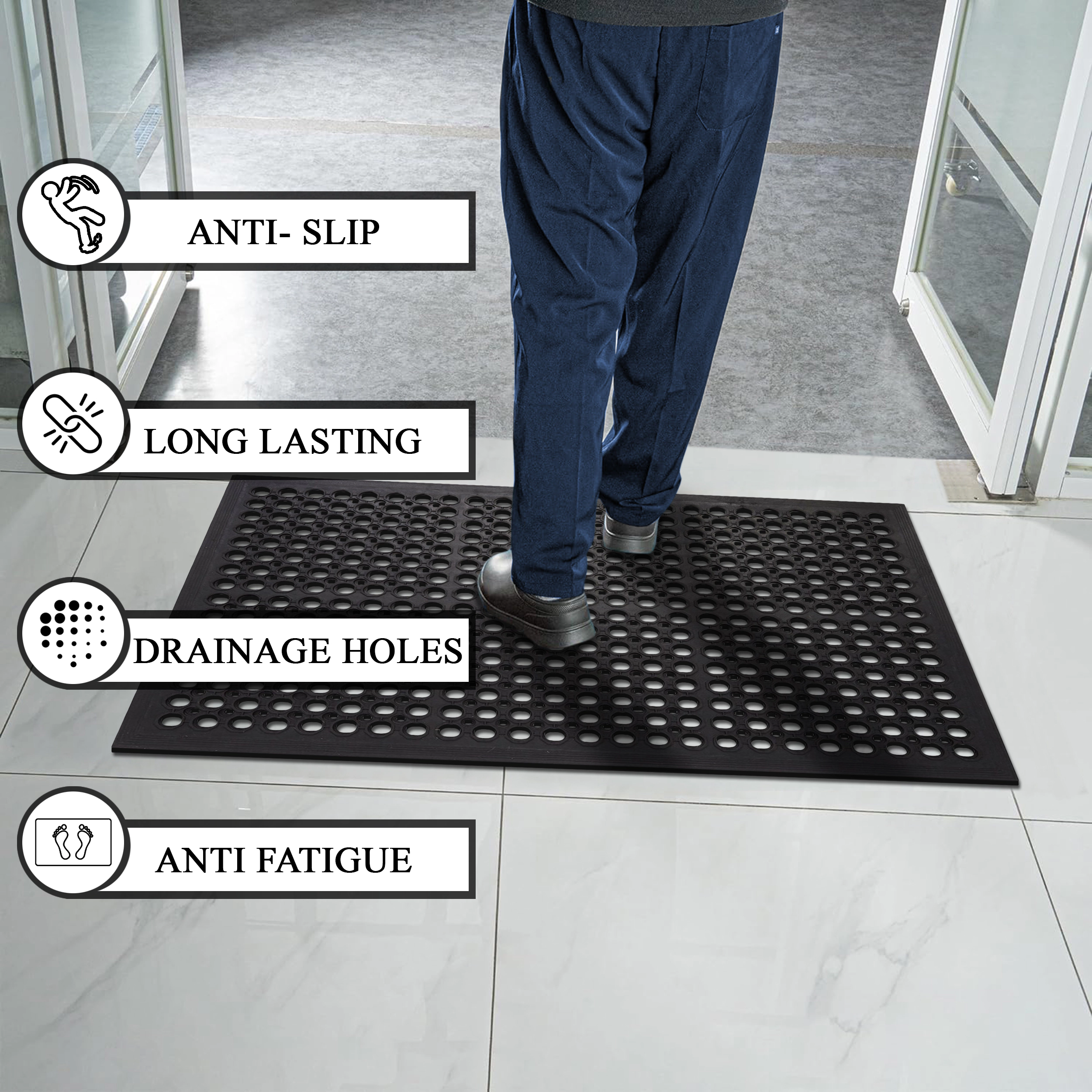 A1 Home Collections Heavy Duty Rubber Floor Mat 2-Pack, Anti-Fatigue Non-Slip Drainage Mat, 32 x 47 Inch