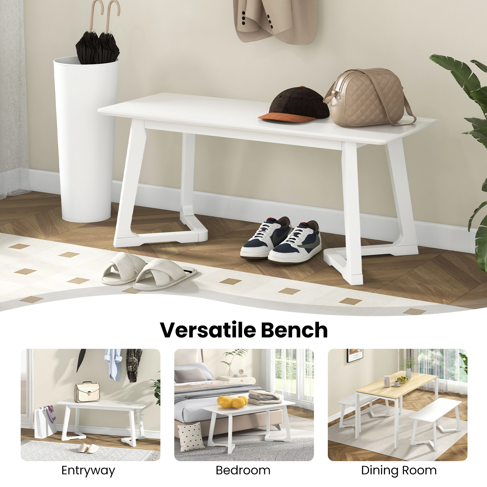 Hivvago Modern Entryway Bench with Rubberwood Legs