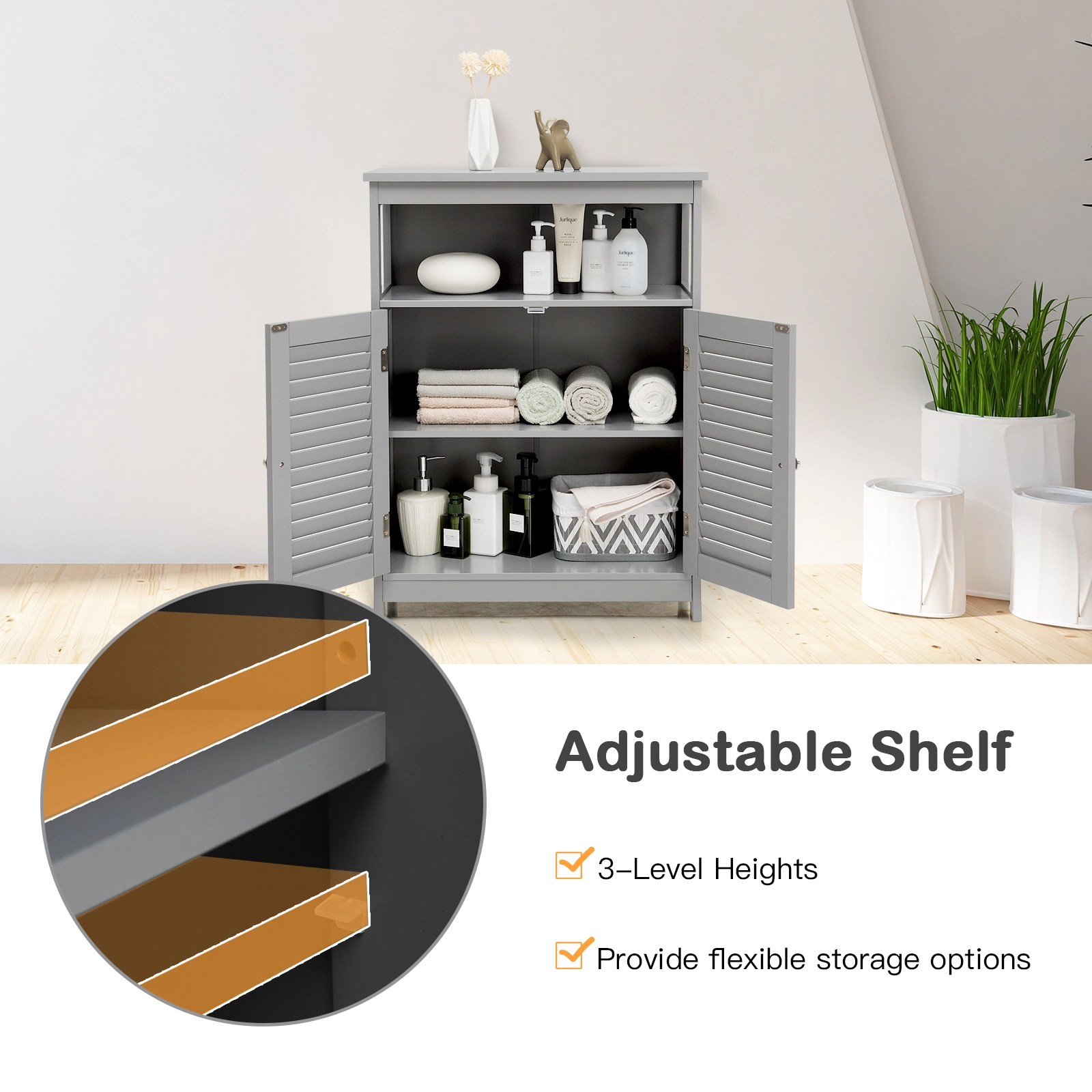SlickBlue Freestanding Bathroom Cabinet with Open Shelves and Doors