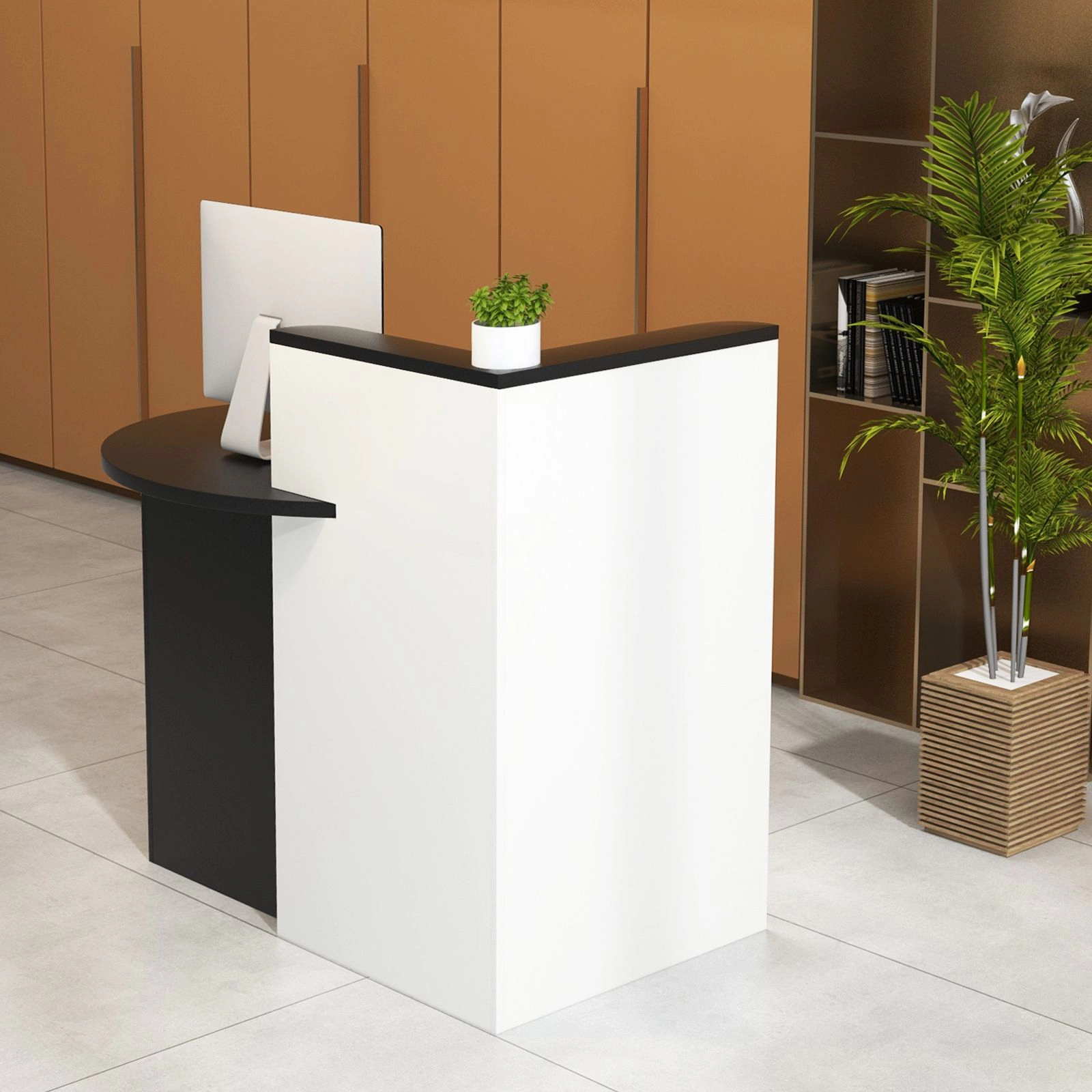 SlickBlue Modern Office Reception Desk with Storage Drawer and Shelves