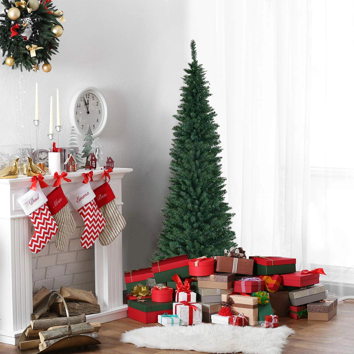 Glintex 7-Ft Slim Pencil Christmas Tree with 700 Tips and Sturdy Iron Base, Green