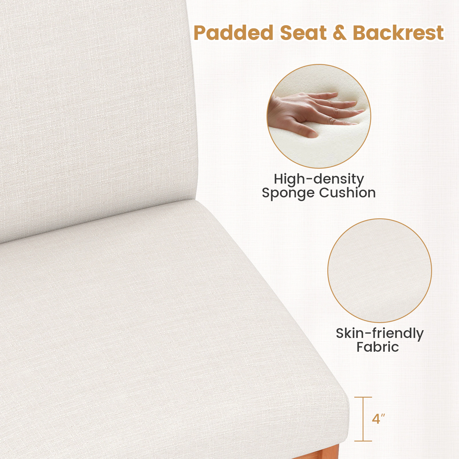 SUGIFT Upholstered Armless Dining Side Chairs Set of 2 with Rubber Wood Legs 330-lb Capacity Beige