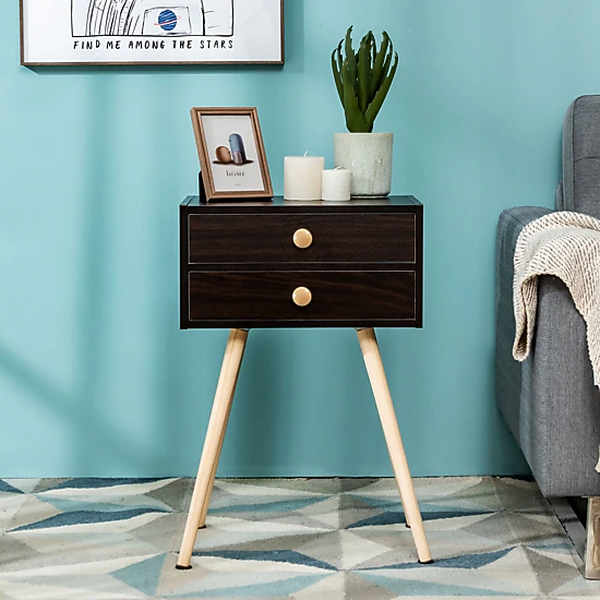 Hivvago Mid Century Modern 2-Drawer Bedside Table