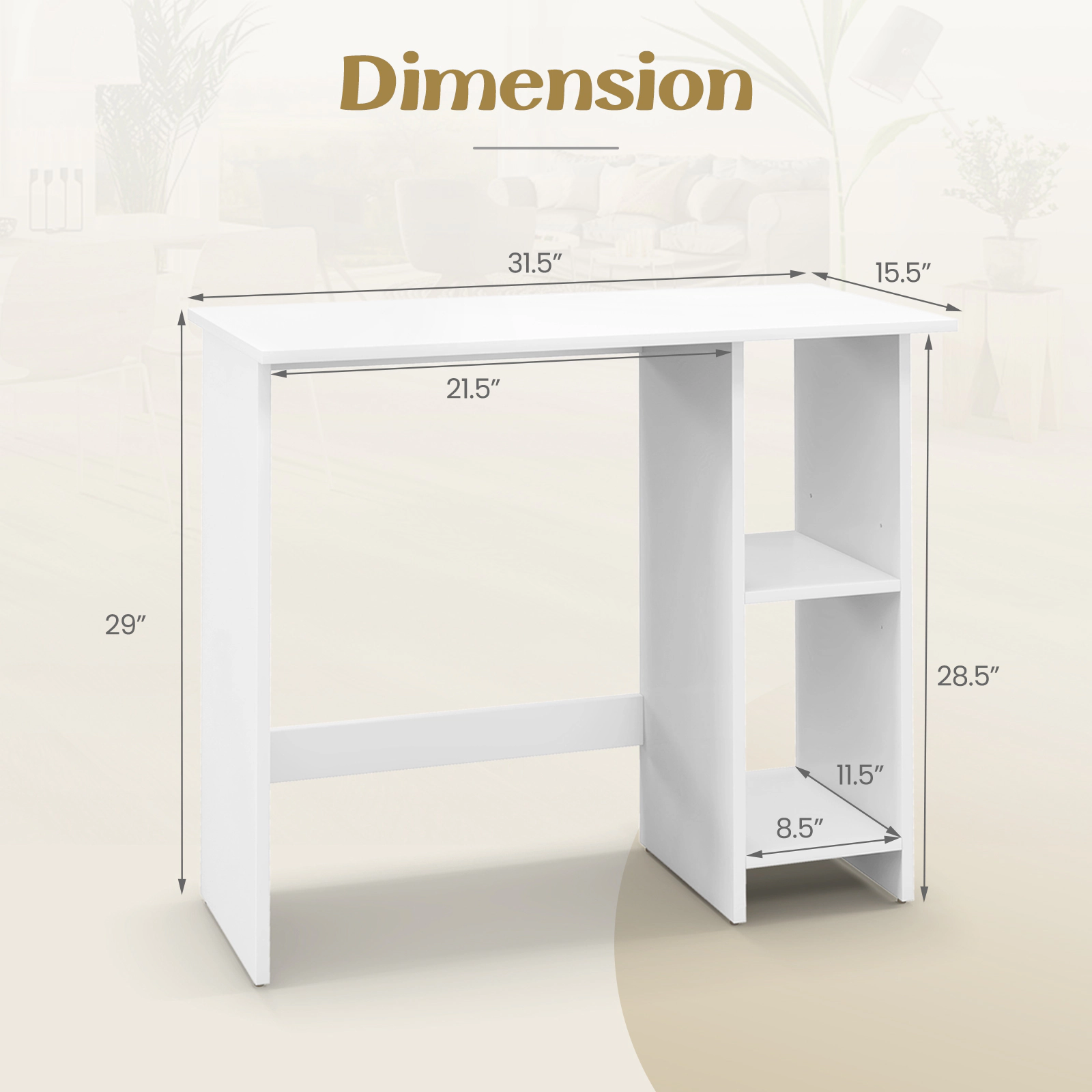 SUGIFT 31.5-Inch White Slim Writing Desk with Adjustable Shelf