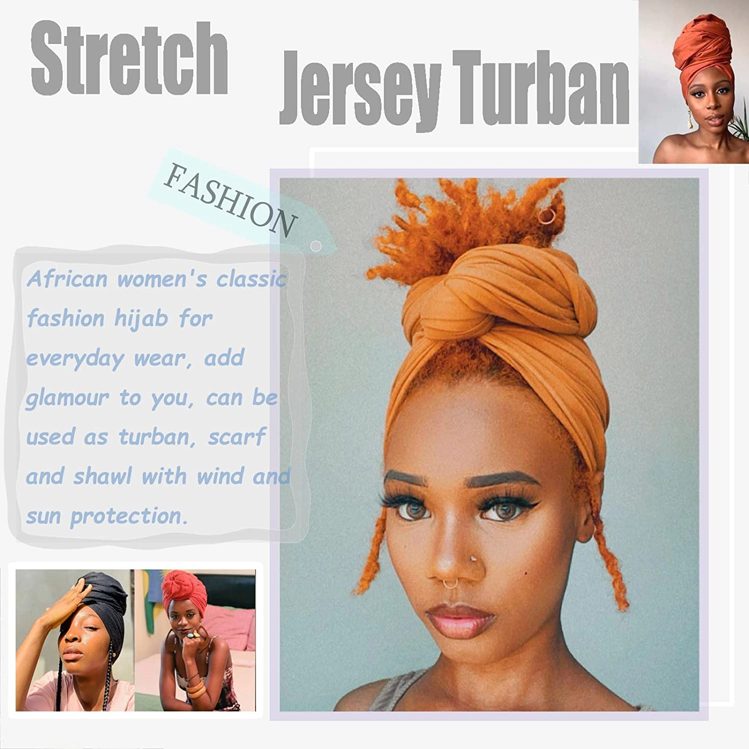 5 Pcs Stretch Jersey Turban Headband for Women, Soft Breathable Lightweight Long Scarf, Comfortable Tie Head Wraps