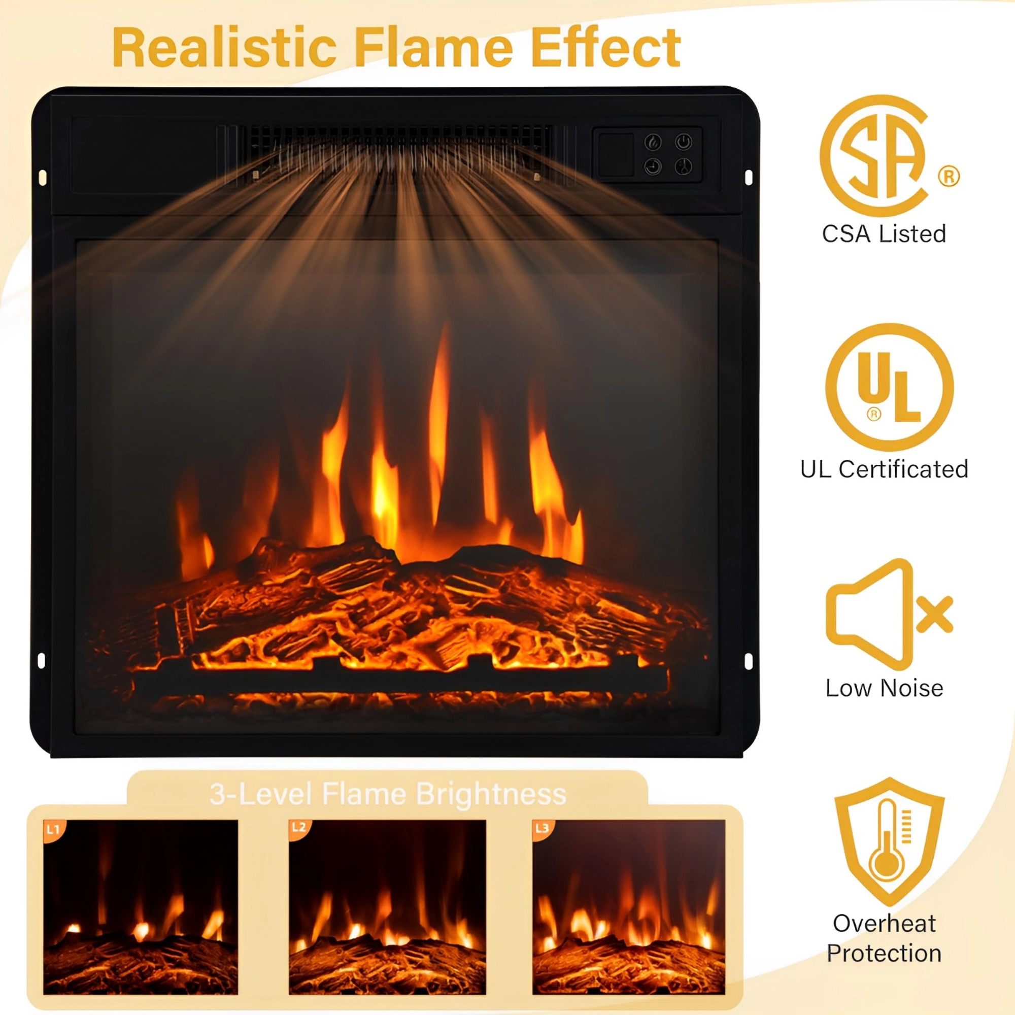 SUGIFT 18-in Electric Fireplace Insert Arched Open Shelf Mantel TV Stand 32-in x 13-in x 31-in 1400W 4650 BTU White