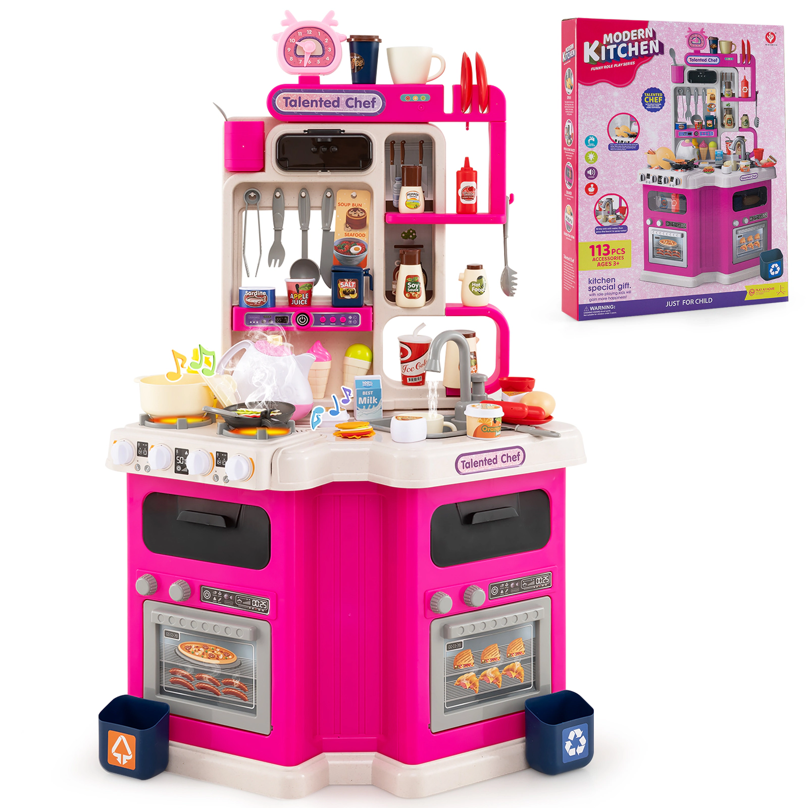 SUGIFT Blue Corner Kids Kitchen Playset with 113 Accessories Steam