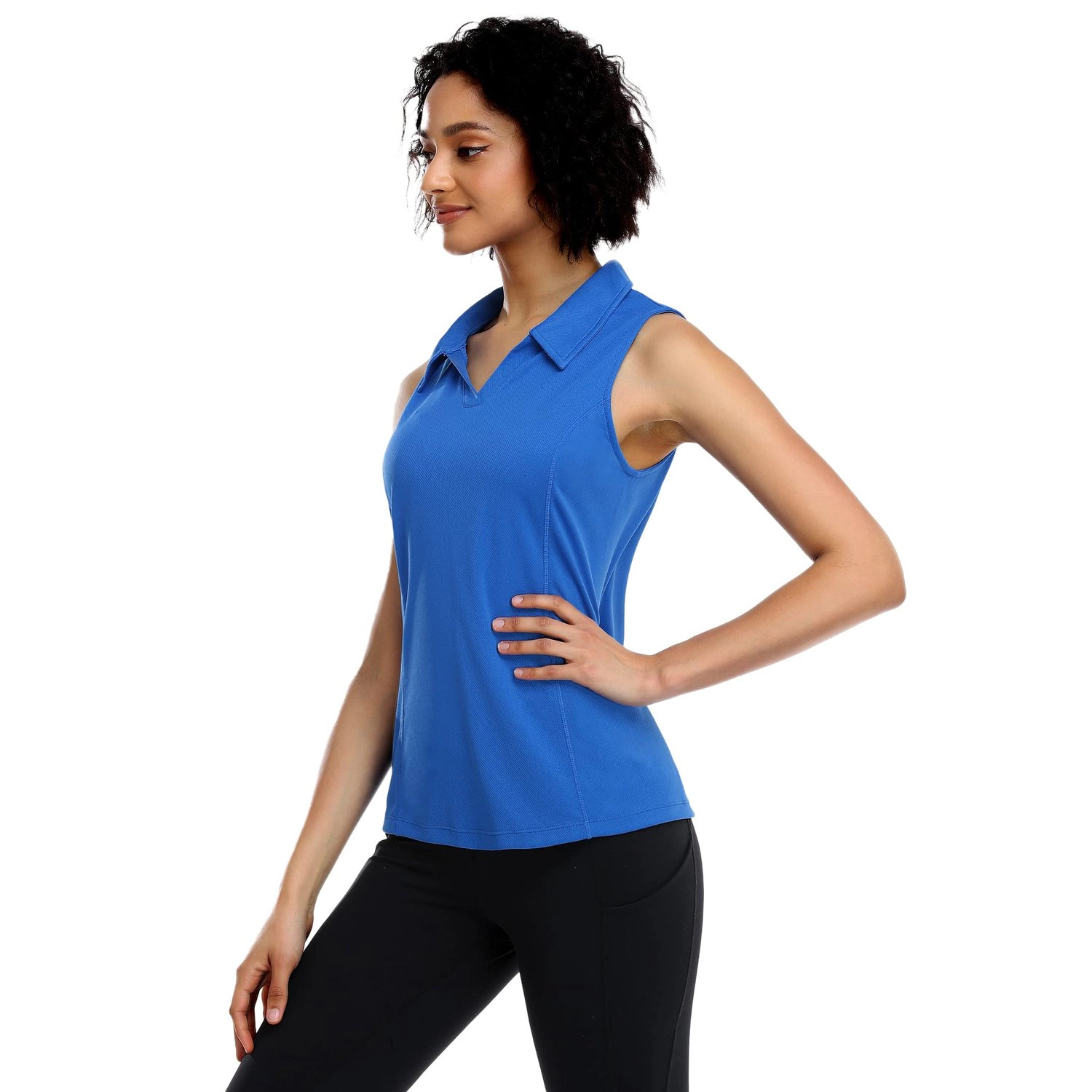 Pinspark Womens Sleeveless Polo Shirts Summer V Neck Collared Solid Tennis Tank Tops