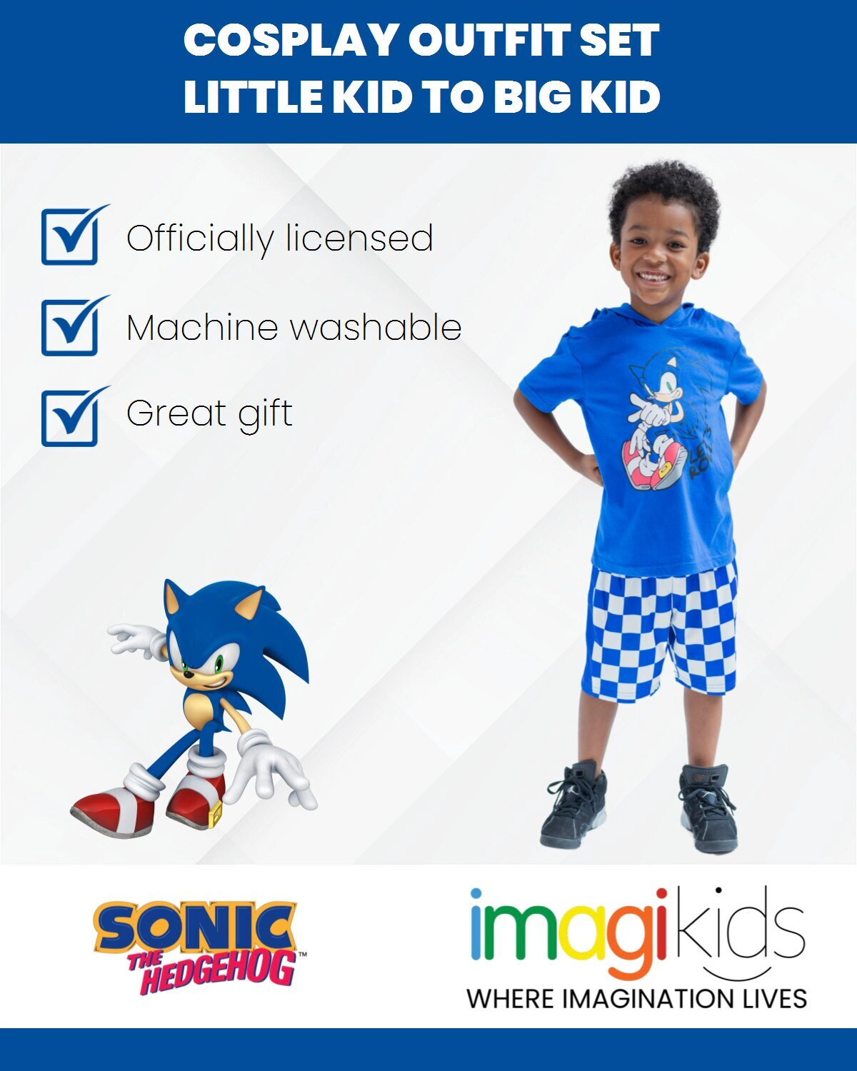 SEGA Sonic the Hedgehog Boys' Cosplay 2-Piece Hooded T-Shirt and Shorts Set