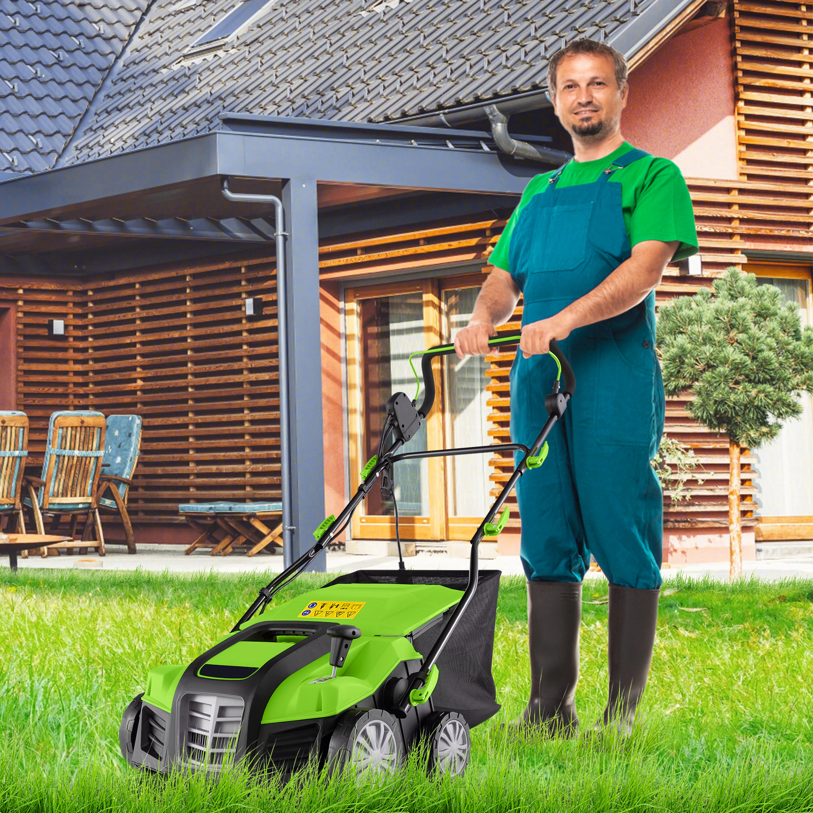 SUGIFT 16 Electric Lawn Dethatcher 15 Amp Scarifier with 14.5 Gallon Bag