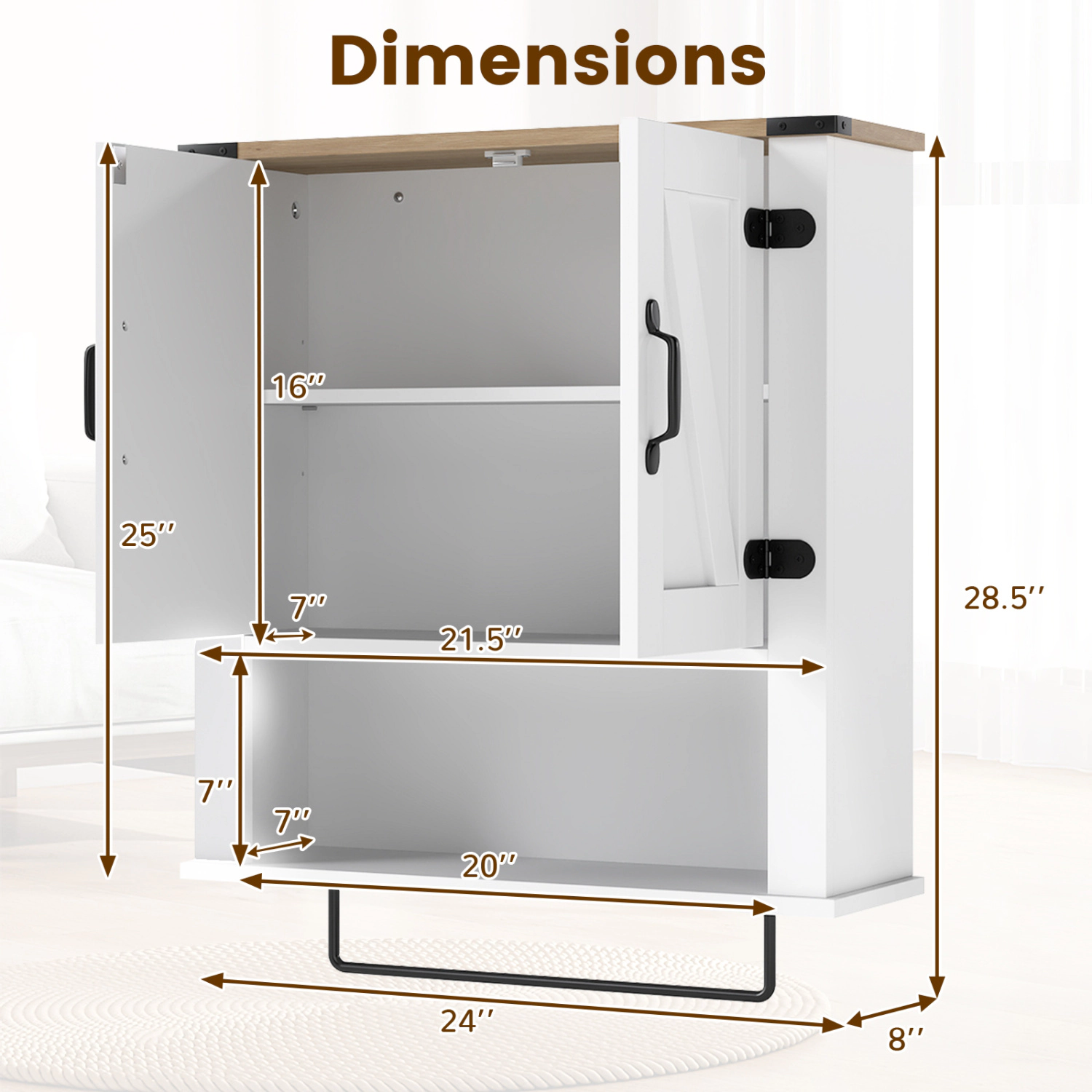 SlickBlue Wall Mounted Bathroom Cabinet with Towel Bar and Shelf