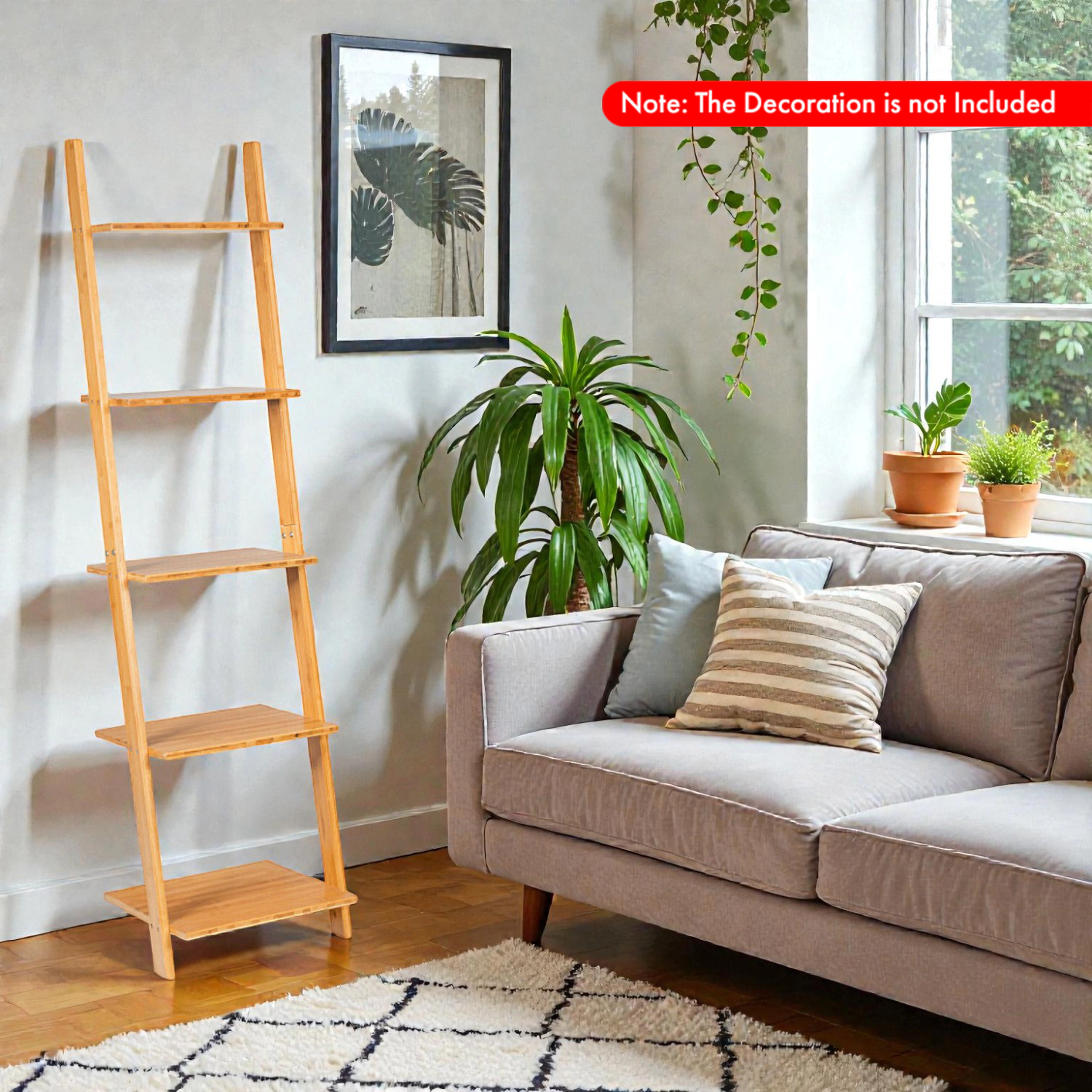 Hivvago Space-Saving 5-Tier Leaning Bookshelf Made of Bamboo