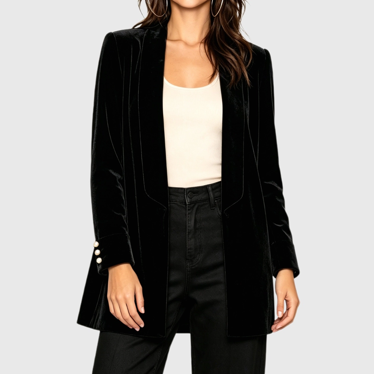 YesFashion Womens Casual Velvet Blazer Notched Lapel Open Front Business Work Office Suit Jackets