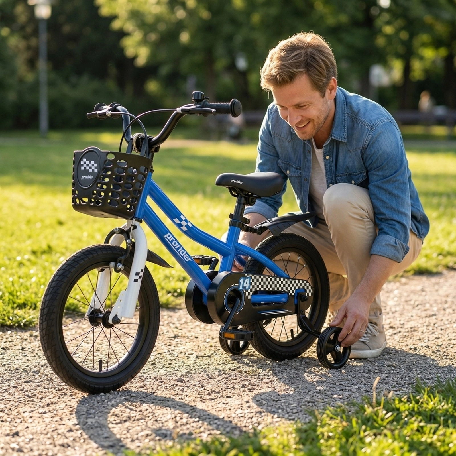 14-in Toddler Bike Fully Enclosed Chain Guard Soft Padded Seat 2 Training Wheels Short-Reach Hand Brake Ages 3-5 Navy