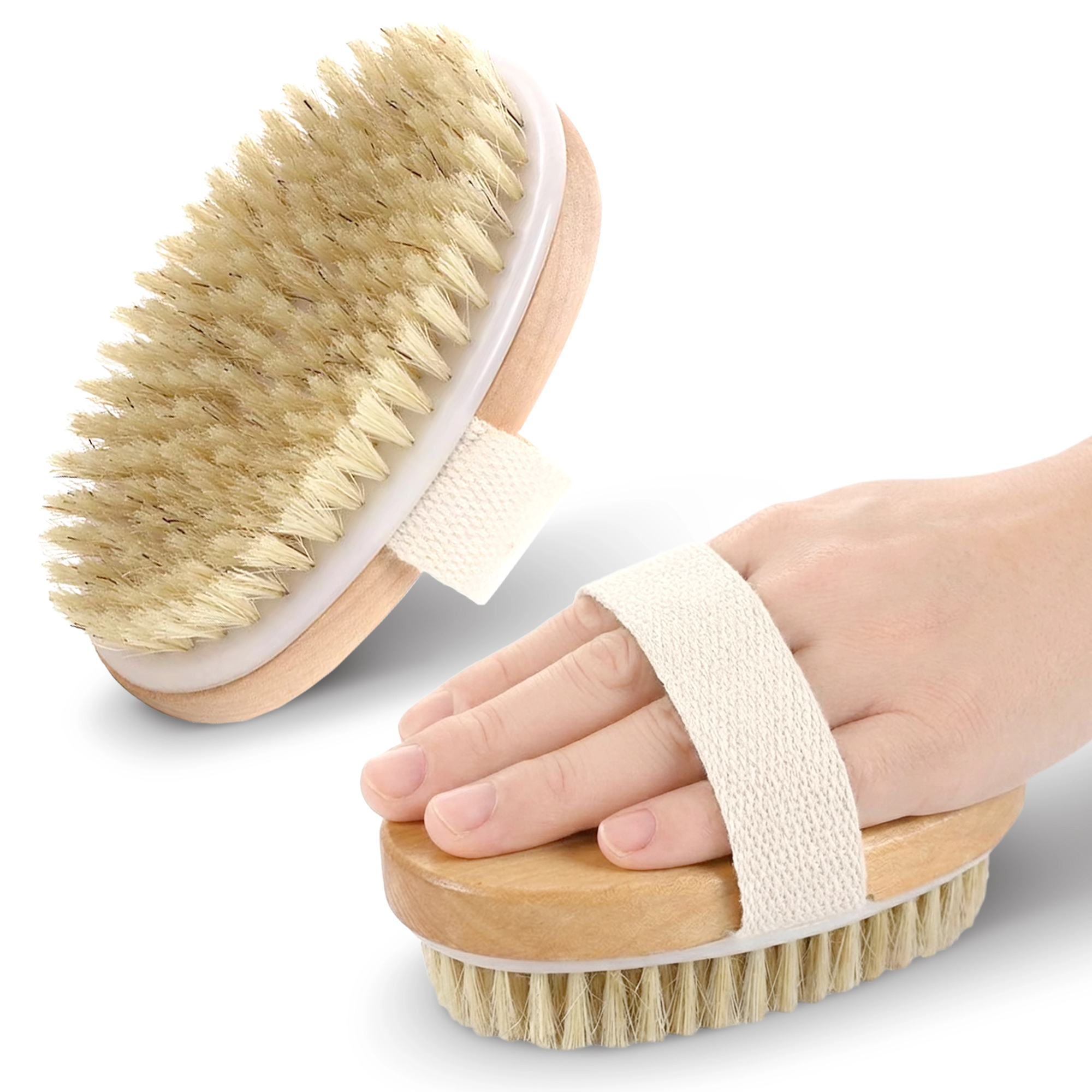 Cheer Collection 2-Pack Natural Bristle Exfoliating Body Brushes with Hand Straps