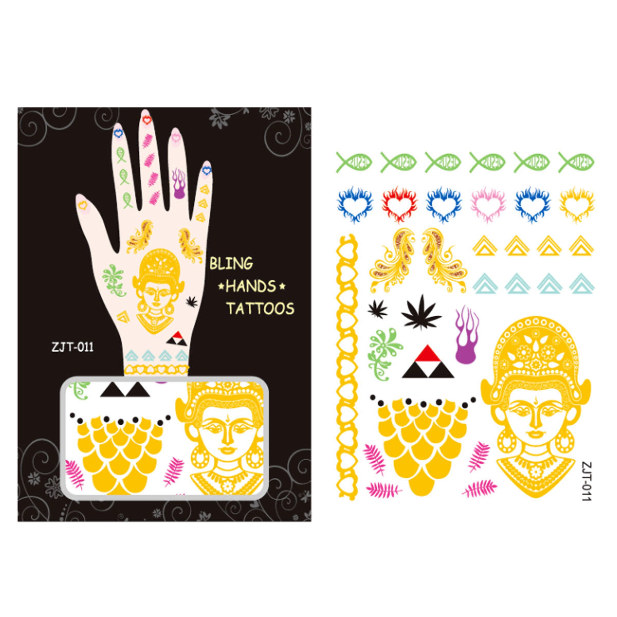 Wrapables Trendy Temporary Metallic Hand Tattoos, Roses and Hinduism