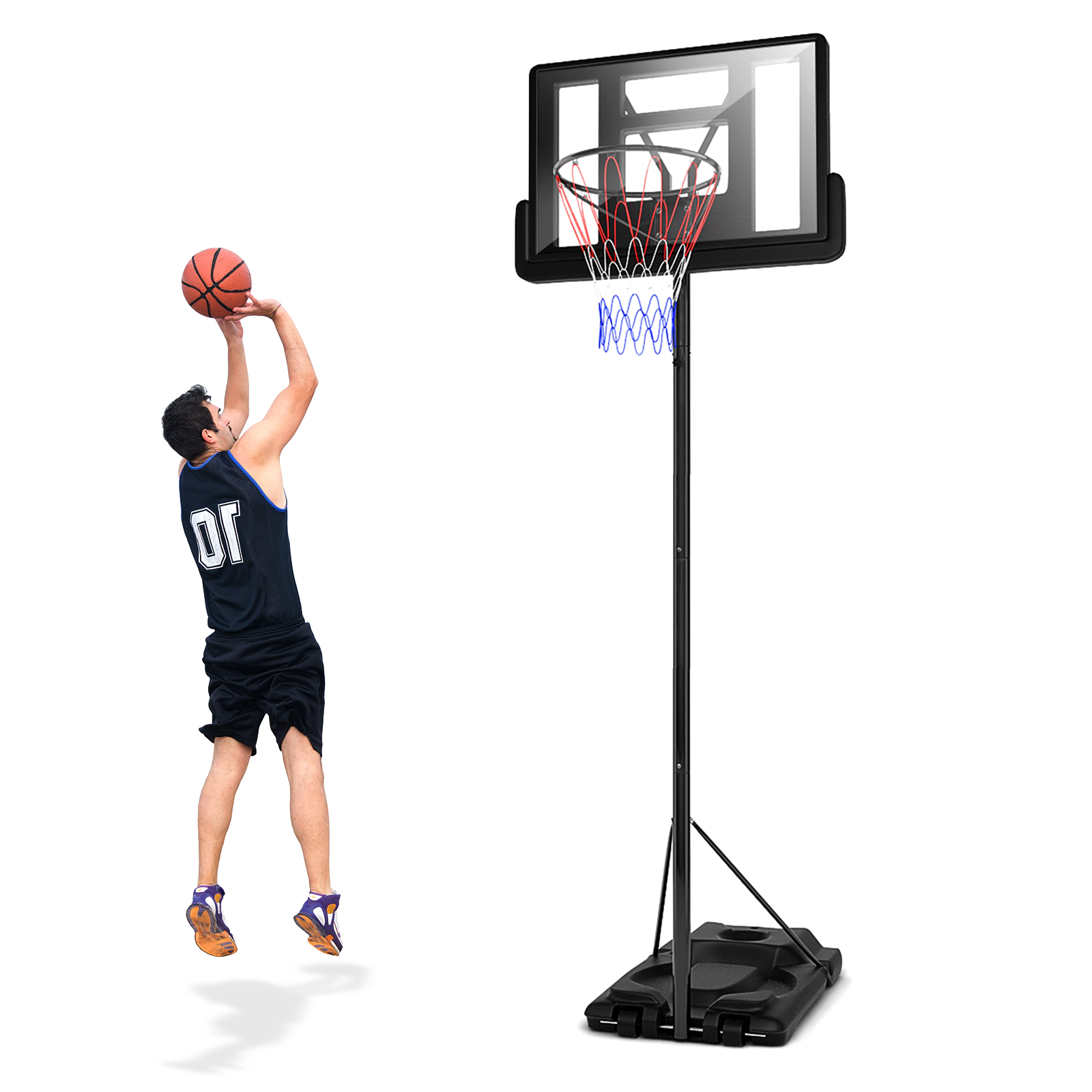 SUGIFT Black Portable Basketball Hoop with Shatterproof Backboard and 2 Nets 8.5-ft to 10-ft H 18-in Rim