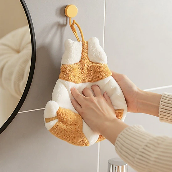 Alilang Women Soft Absorbent Hanging Hand Towel with Cat Shape Reusable Cleaning Cloth