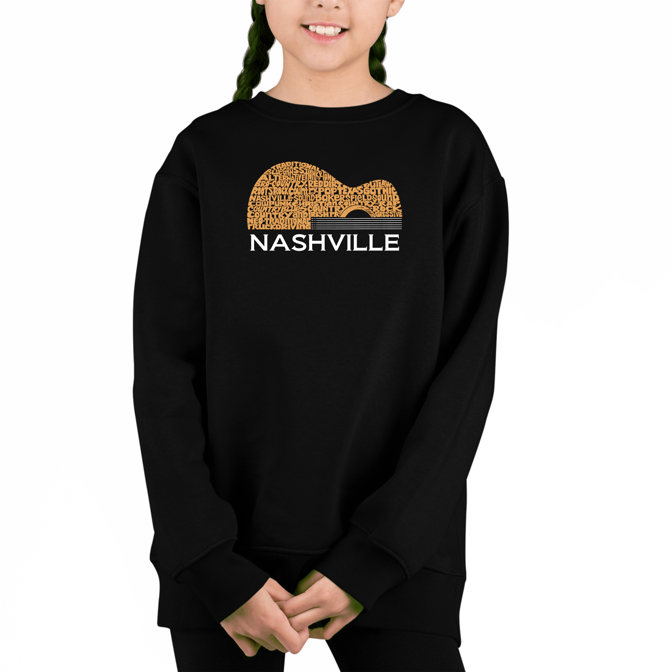 LA Pop Art Girl's Word Sweatshirt - Nashville Guitar