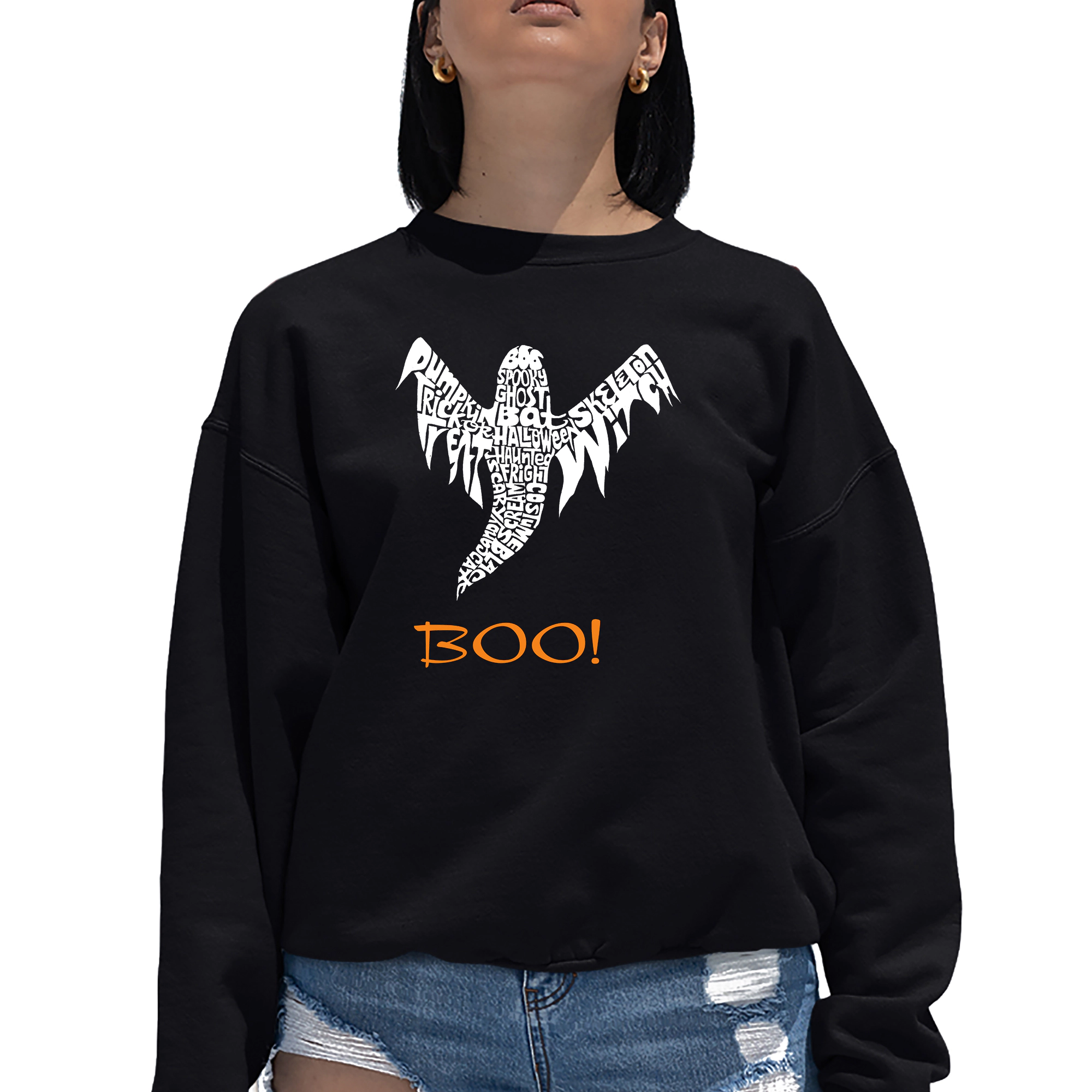 LA Pop Art Halloween Ghost - Women's Word Crewneck Sweatshirt