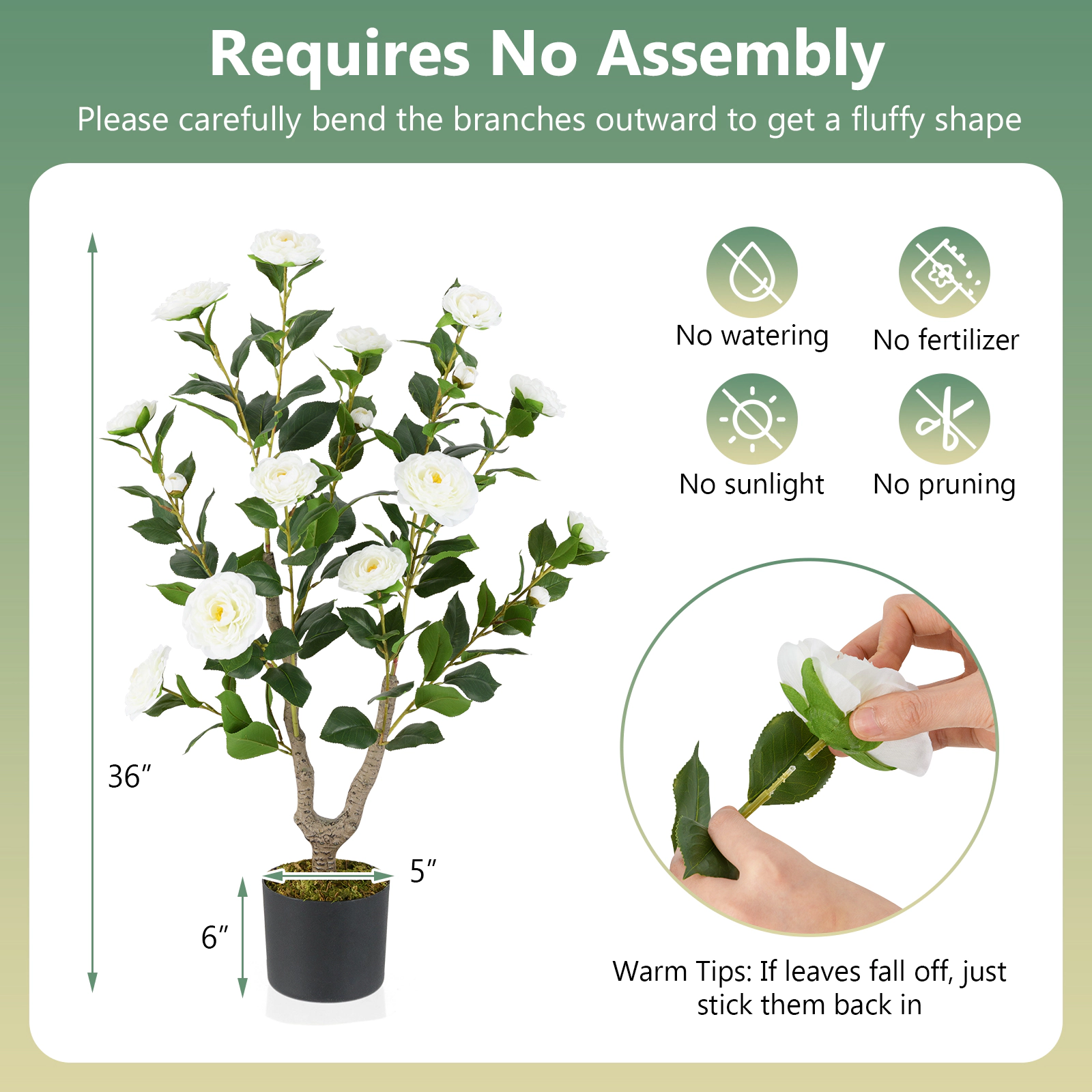 SlickBlue Artificial Camellia Tree with Decorative Pot for Home Decor