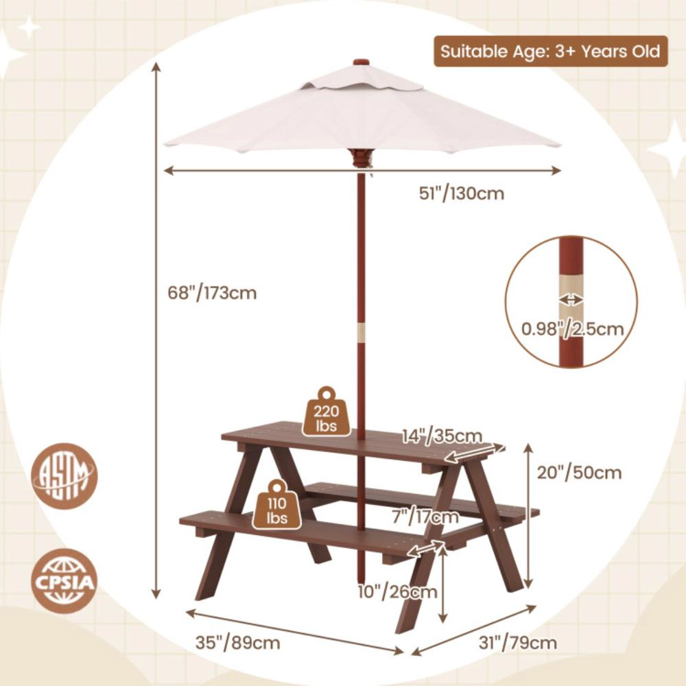 Hivvago 4 Seat Kids Picnic Table With Umbrella