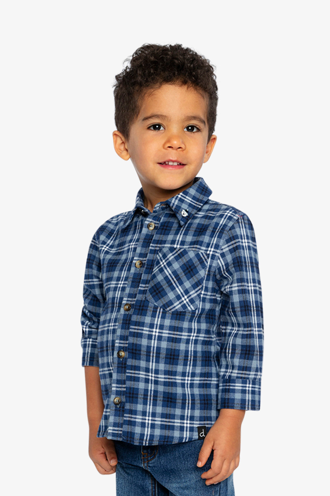 Deux par Boys Button Front Plaid Shirt with Chest Pocket