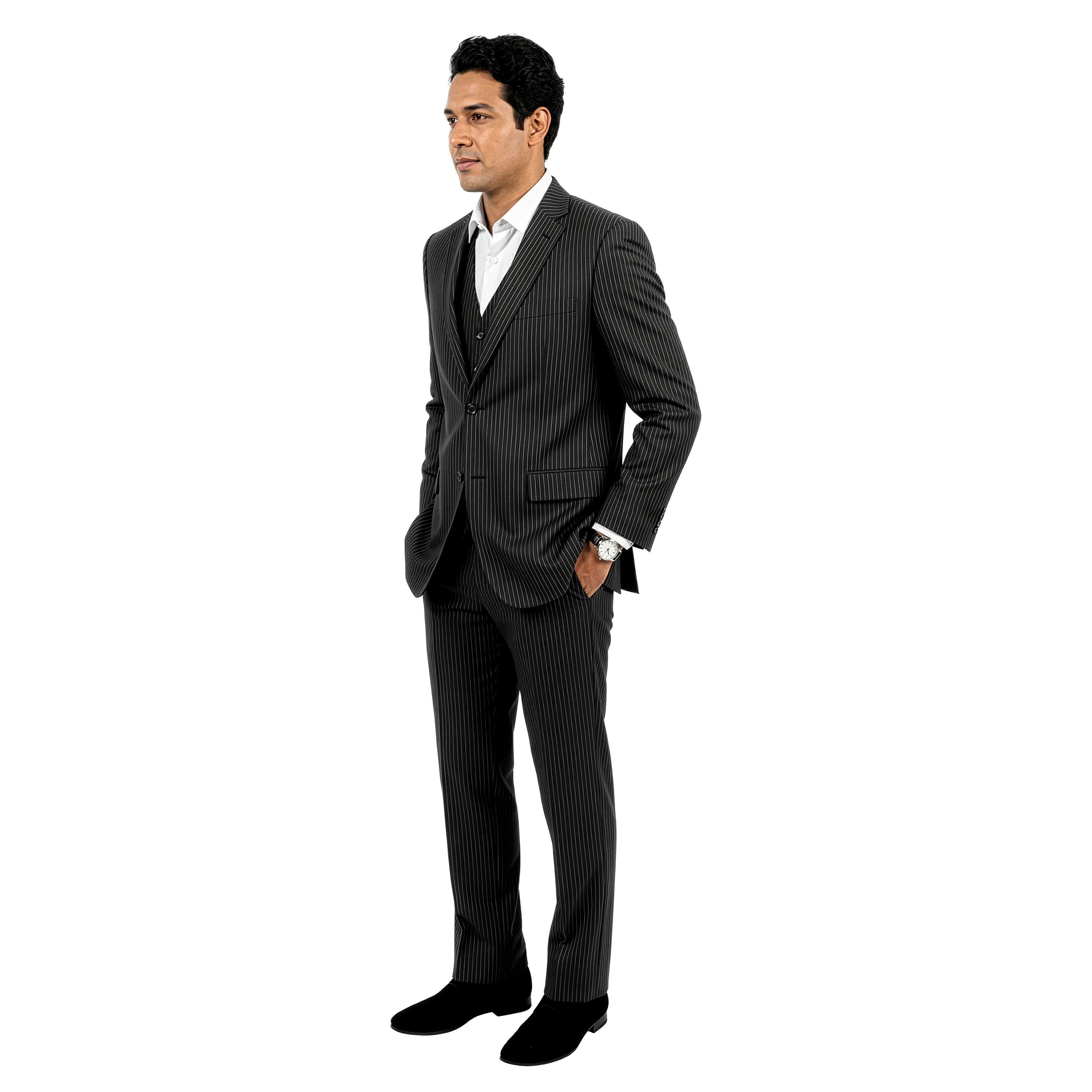 Tazzio Mens Modern Fit 3 Piece Pinstripe Suit Set