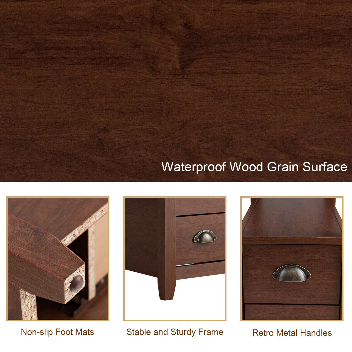 Hivvago Set of 2 End Table Wooden with Drawer & Shelf Bedside