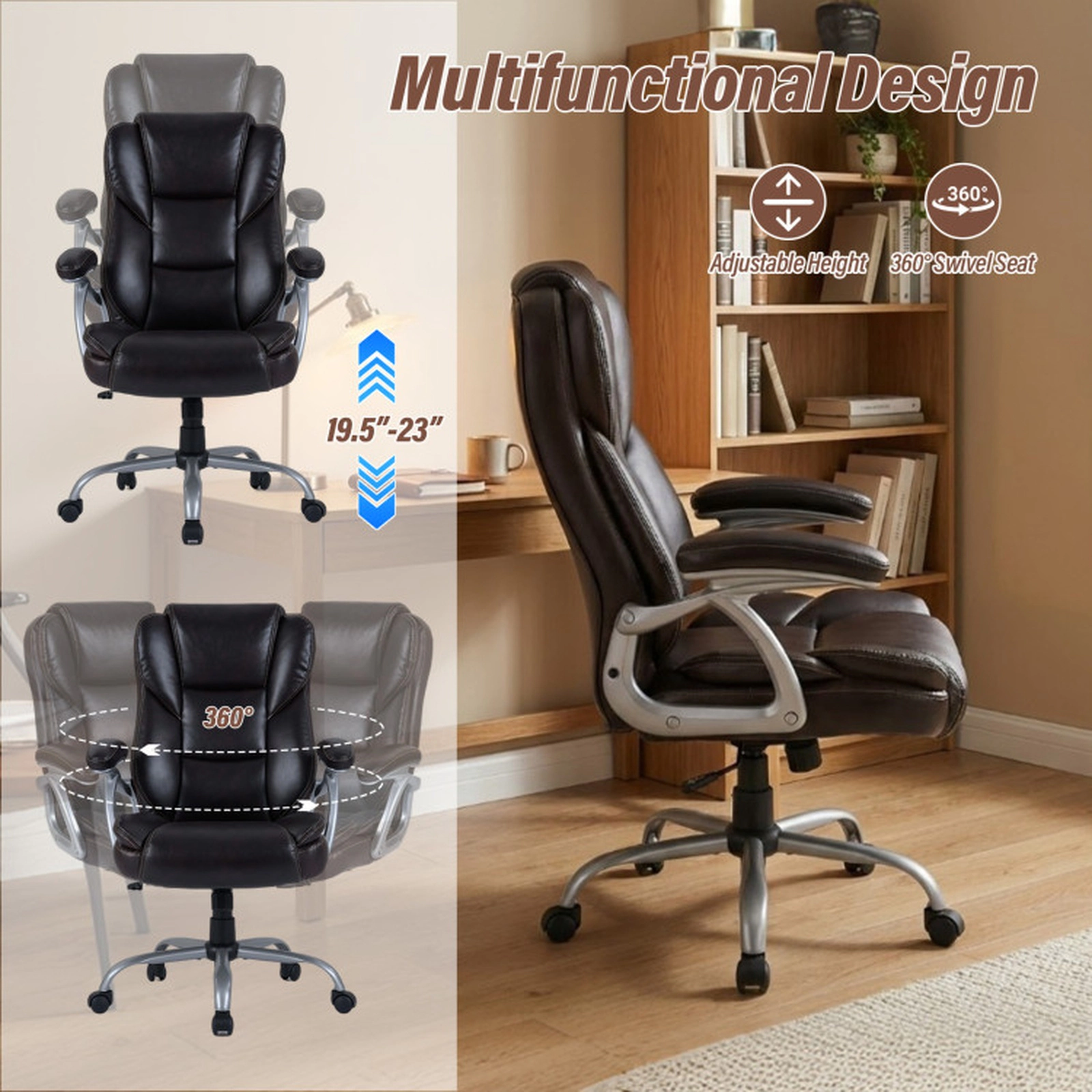 SUGIFT Executive Office Chair Leather Computer Desk Chair 330-Lb Capacity Adjustable Seat Height with Padded Seat
