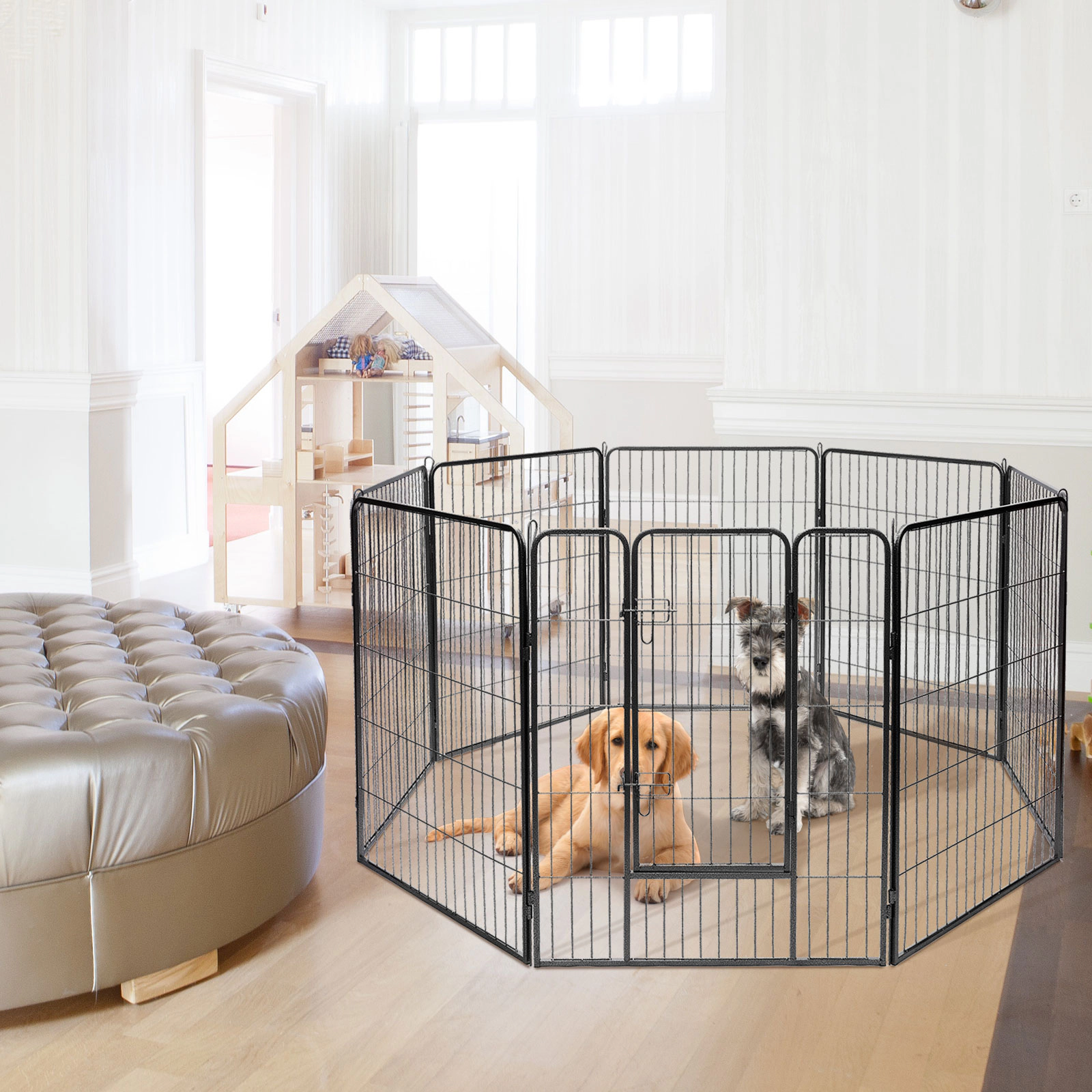 SUGIFT 8-Panel Heavy Duty Steel Pet Playpen Fence Gate with Door 31.5 x 48-in or 31.5 x 40-in Panels As Picture Show
