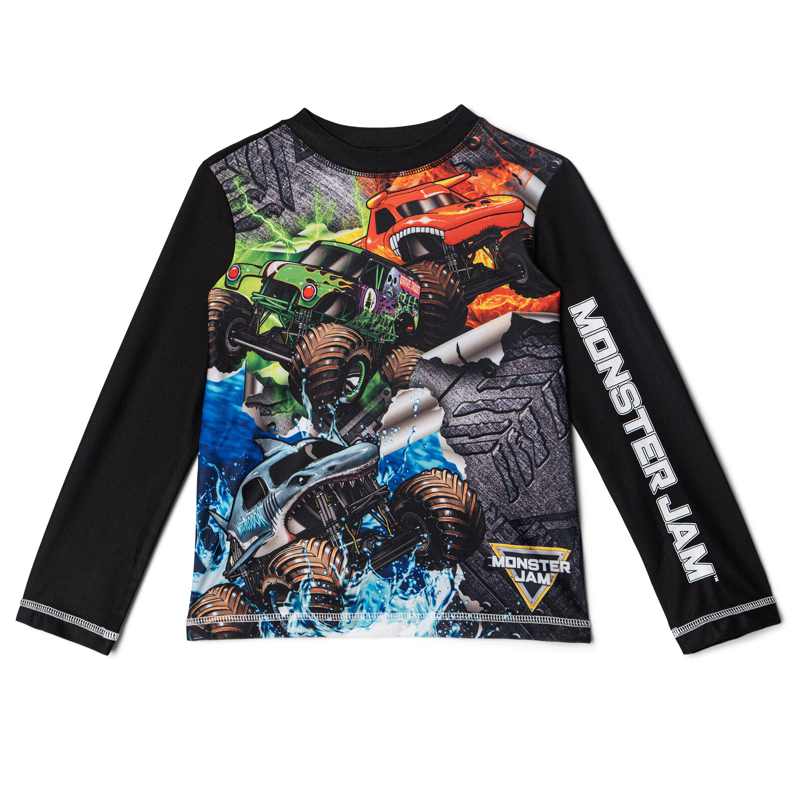 Monster Jam Boys' Long Sleeve Rash Guard and Swim Trunks Set