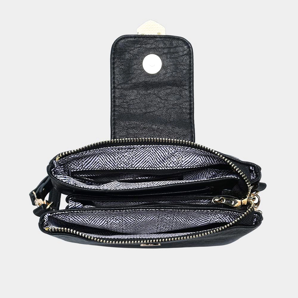 FASHNZFAB Belt Buckle Pointed Wristlet Clutch Crossbody Bag