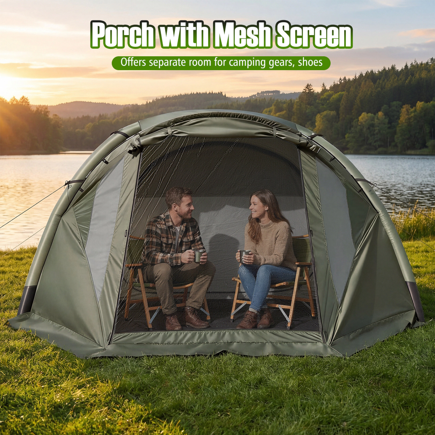 LJG 5-7 Person Inflatable Camping Tent with Screened Porch