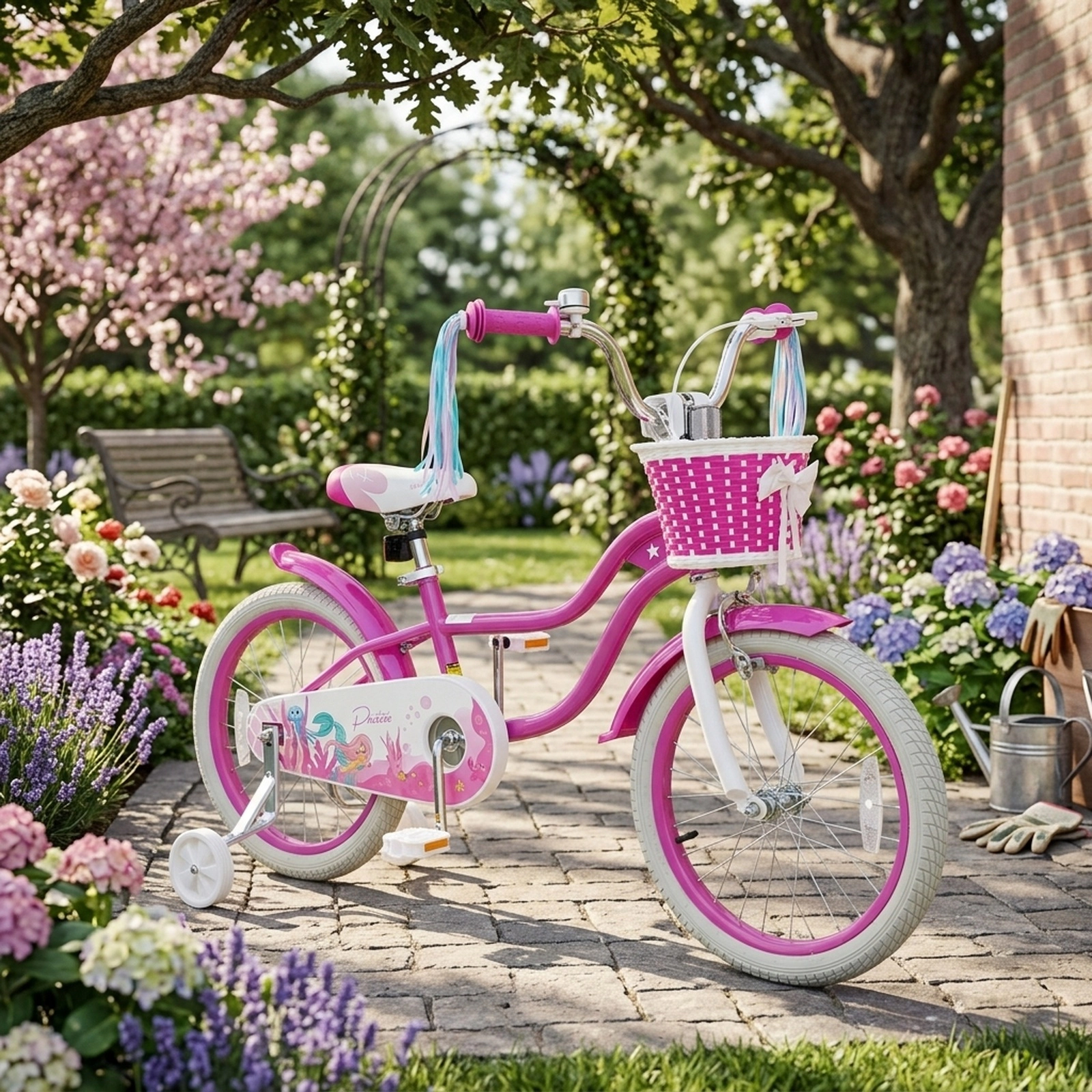 18-in Kids Bike Girls Ages 4-8 Rose Red Removable Training Wheels Kickstand Front Basket 132-lb Seat Capacity