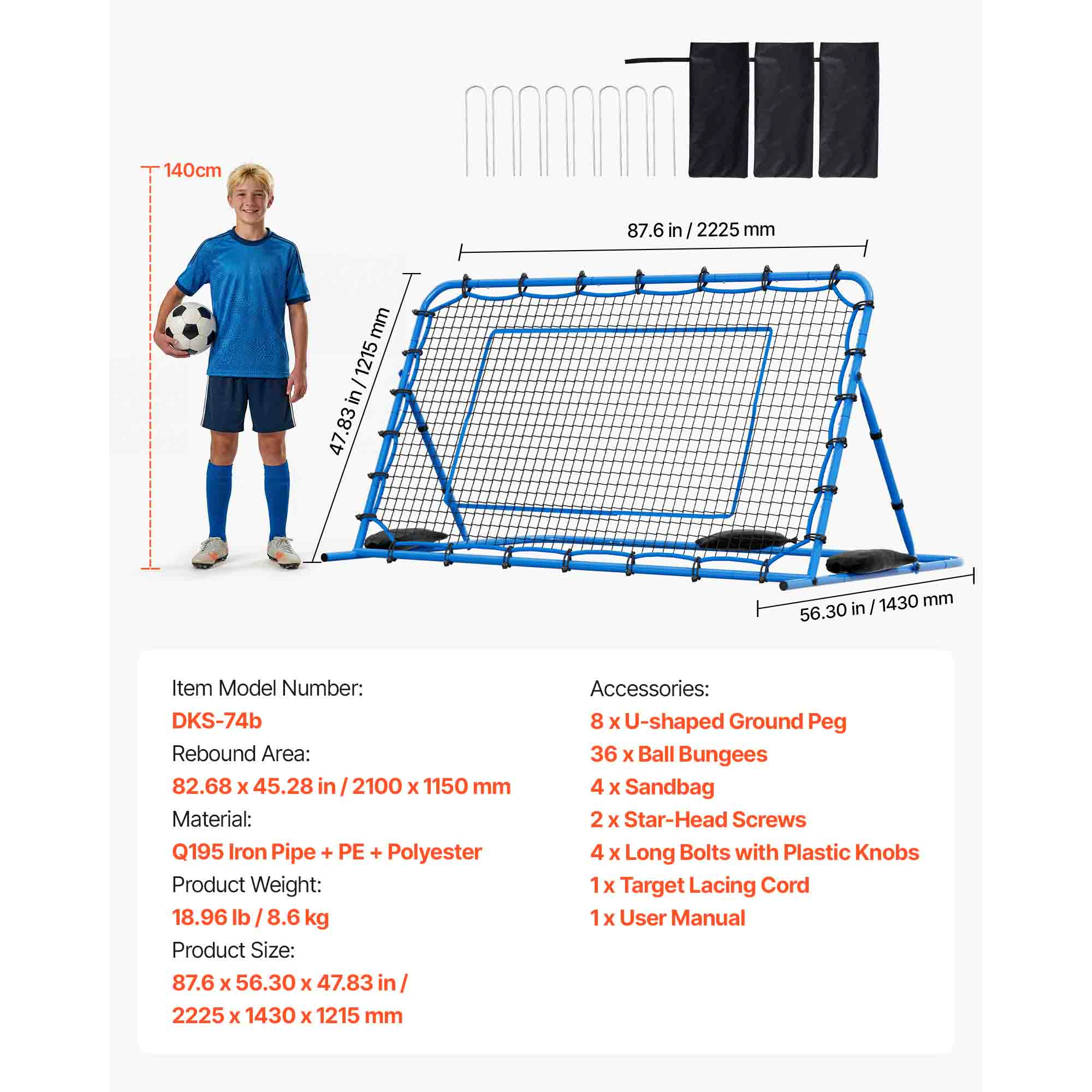 HONGGE Soccer Rebounder Net for Control Passing Practice, Iron & Net, Easy Setup Ball Training Equipment