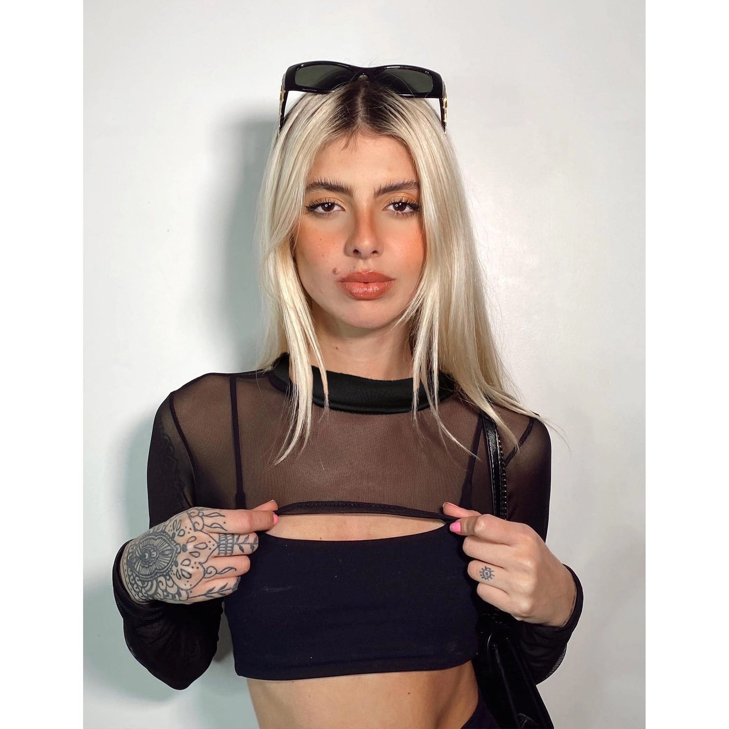Avidlove Women's See Through Long Sleeve Crop Top