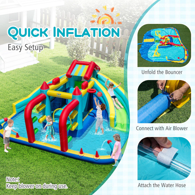 Hivvago Inflatable Double Water Slide Park with 750W Blower and Obstacle Course
