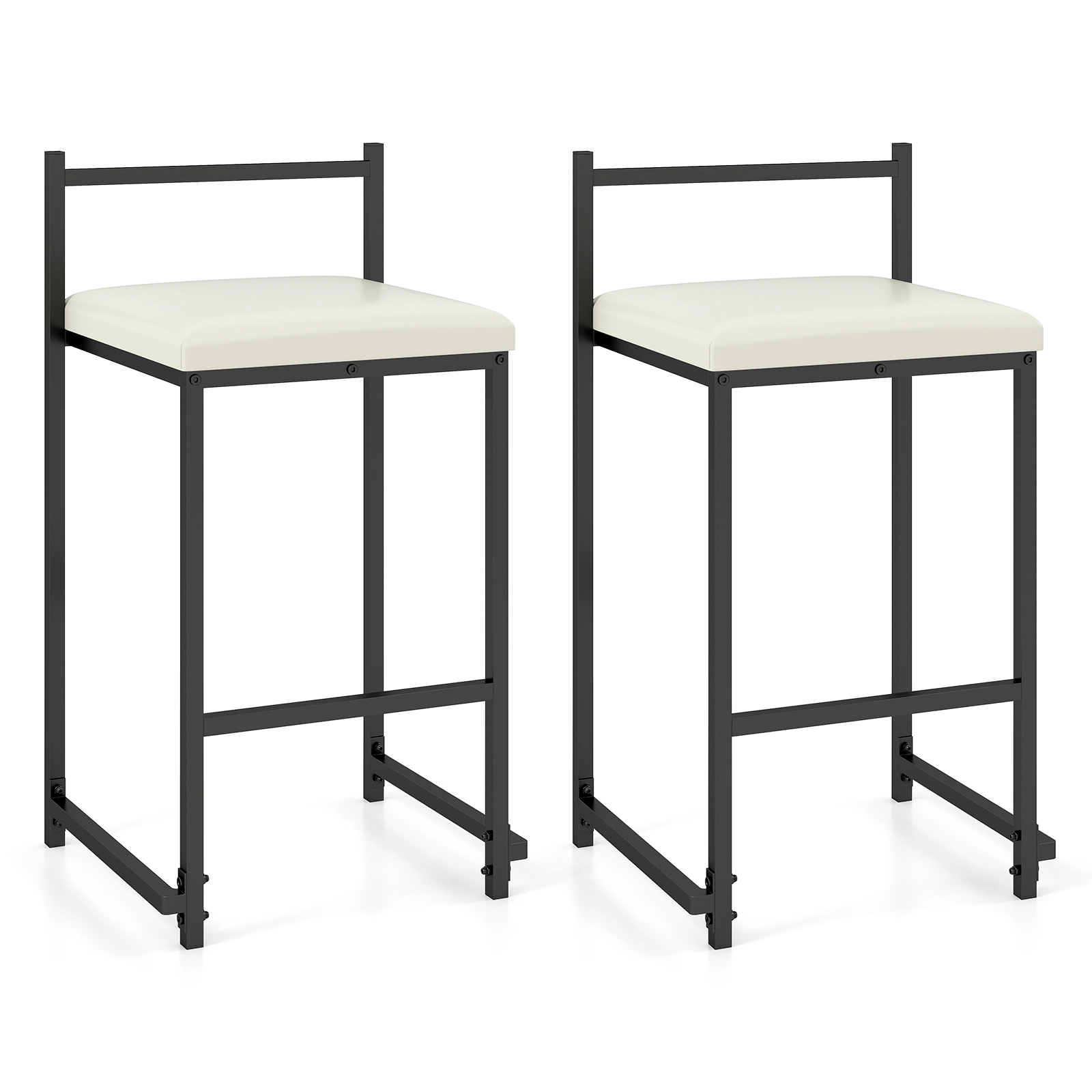 Glintex 2-Piece 26-Inch Stackable Counter Stool Set with PU Leather Seat, Black