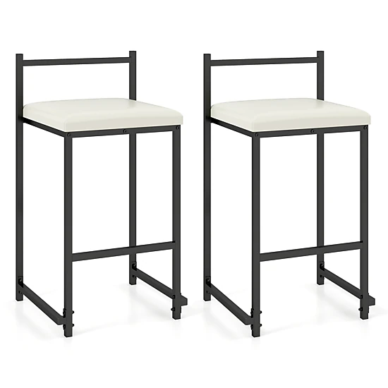 Glintex 2-Piece 26-Inch Stackable Counter Stool Set with PU Leather Seat, Black