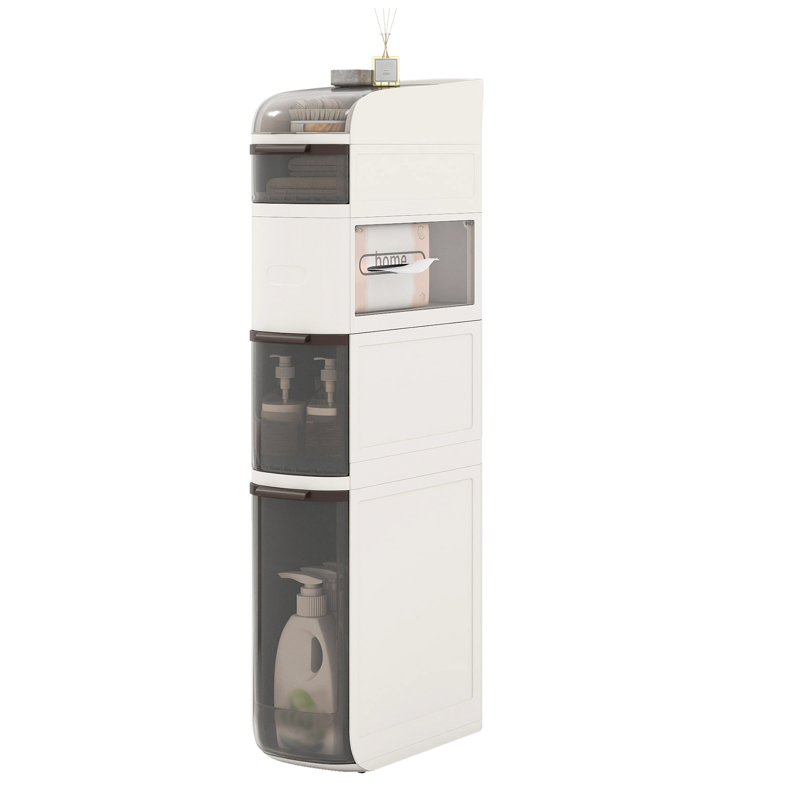 SUGIFT 5-Tier See-Through Drawers Tissue Box Narrow Bathroom Storage Cabinet 17-in x 7-in x 38.5-in 22-lb Top White