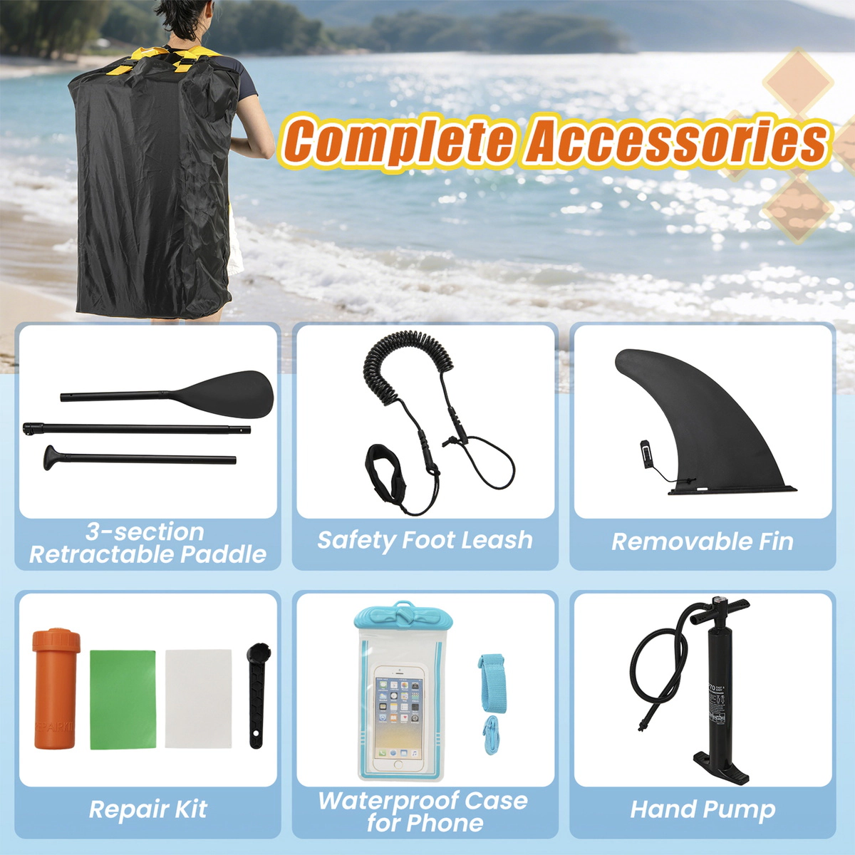 SUGIFT Adult White 11-ft Inflatable Paddle Board with Detachable Fin Ankle Leash and Backpack 30-in W 6-in D
