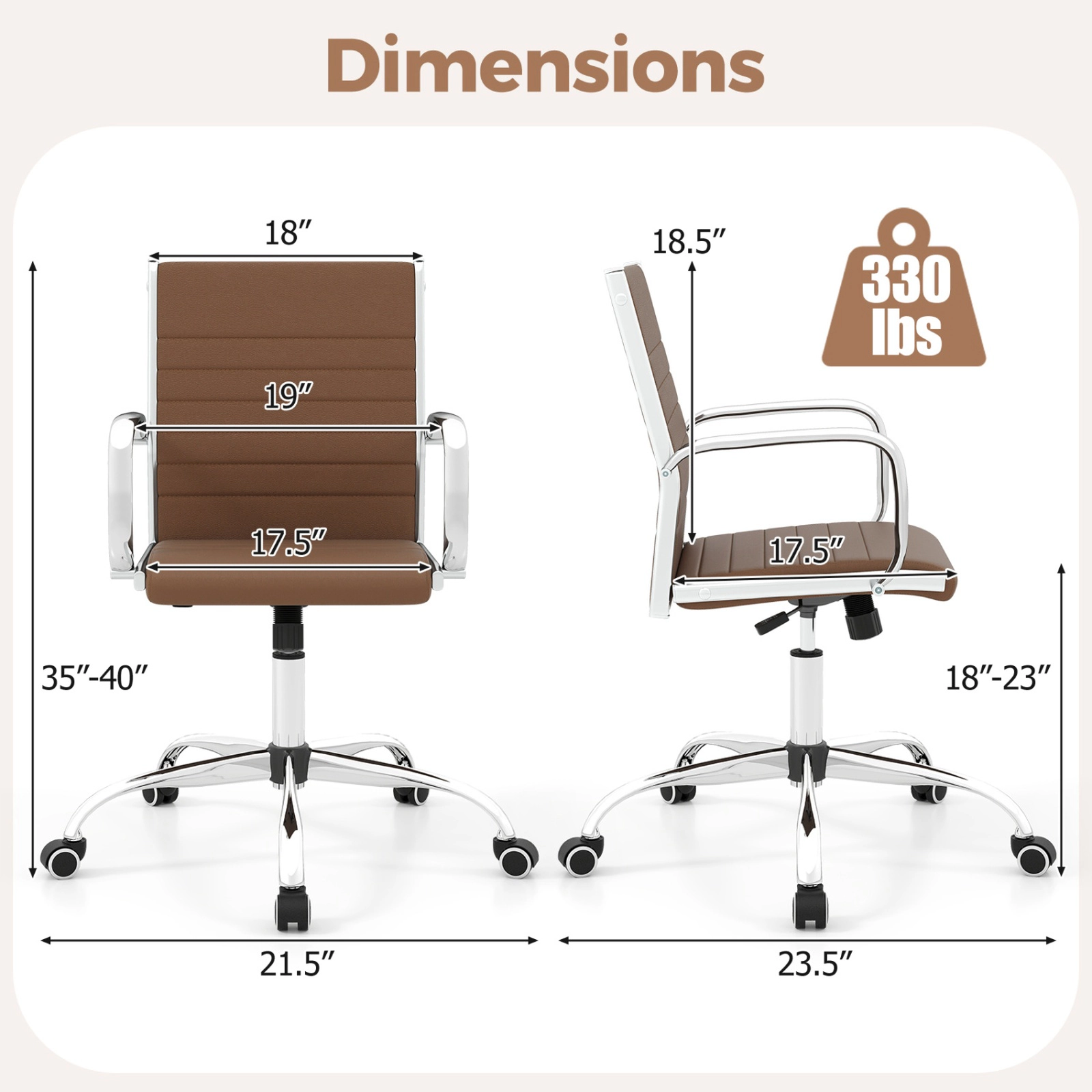 SUGIFT Height Adjustable Office Chair with Rocking Backrest and Armrests 330-Lb Capacity 23.5-in Wide Brown