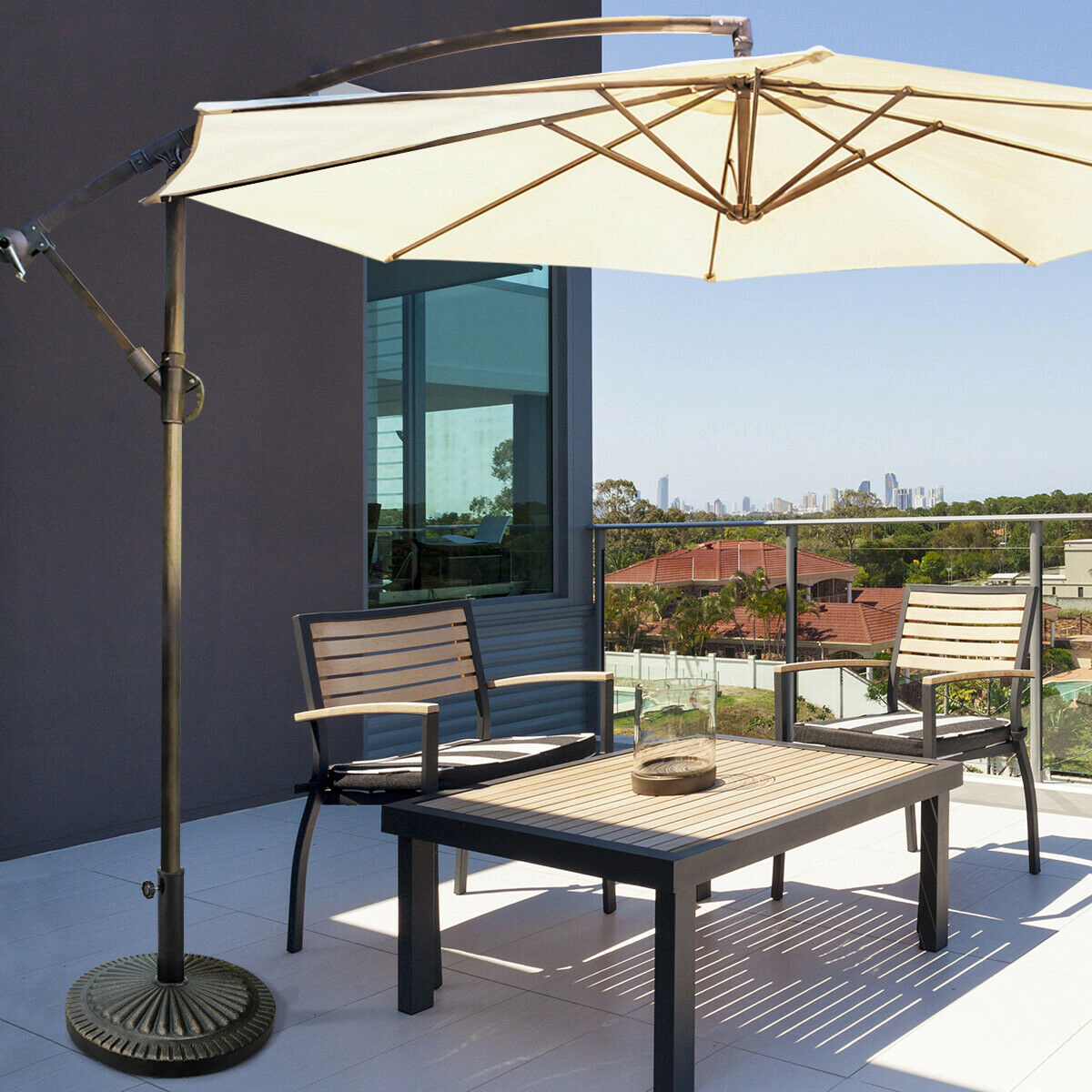 SlickBlue Round Outdoor Umbrella Stand with Adjustable Pole Holder