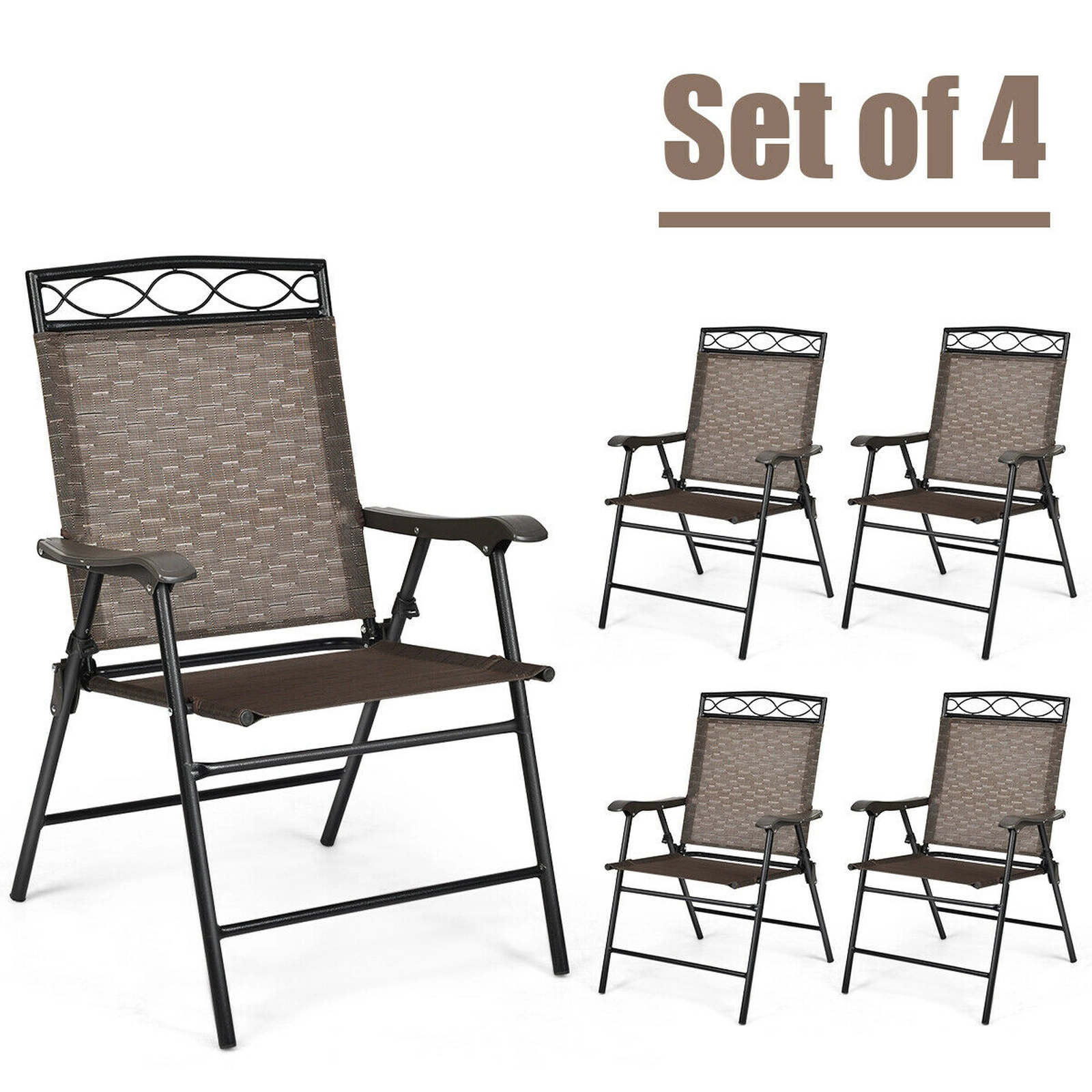 SUGIFT Set of 4 Folding Patio Chairs with Armrests, Black