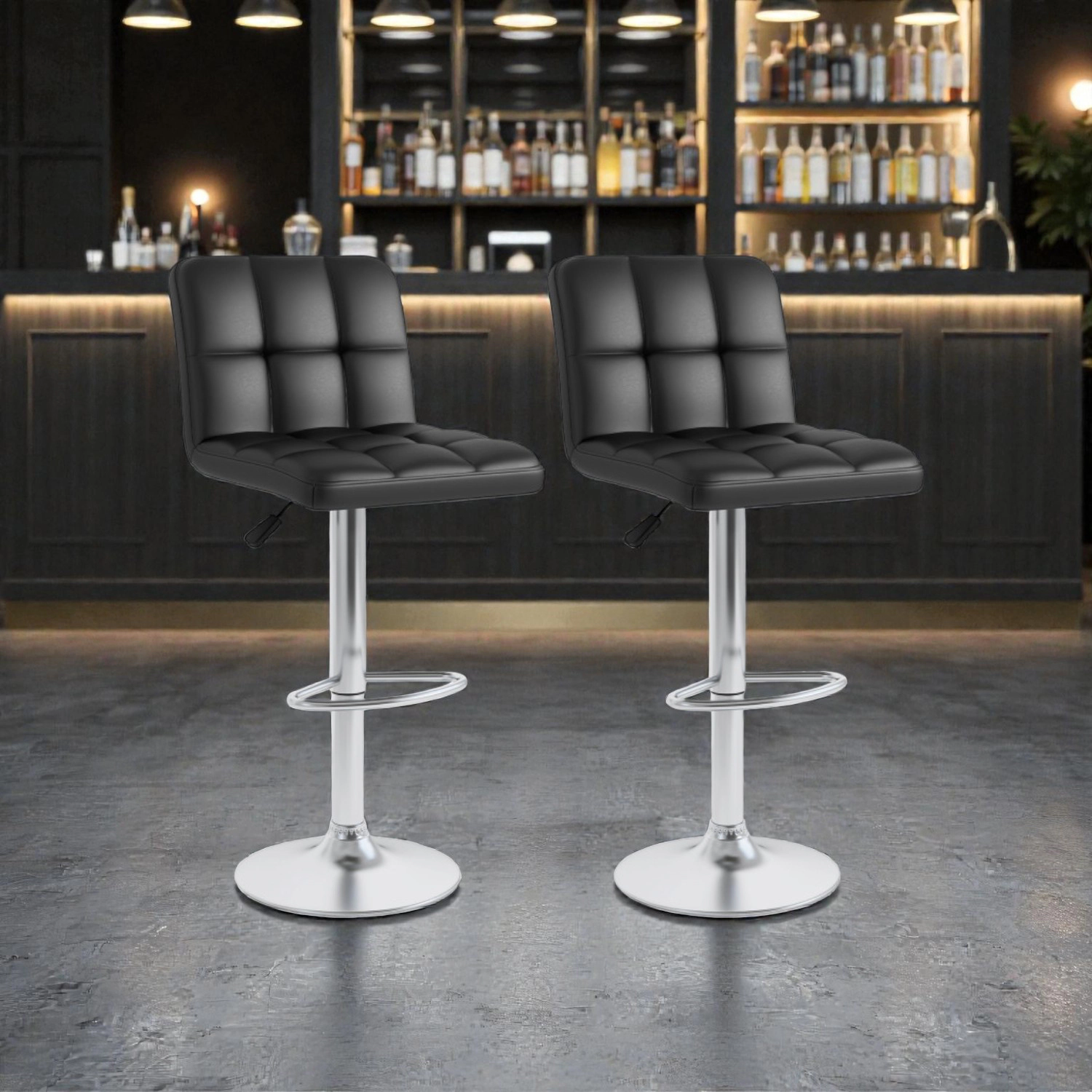 Hivvago Adjustable Swivel Bar Stools with Square Seats Backrests and Footrests - Set of 2
